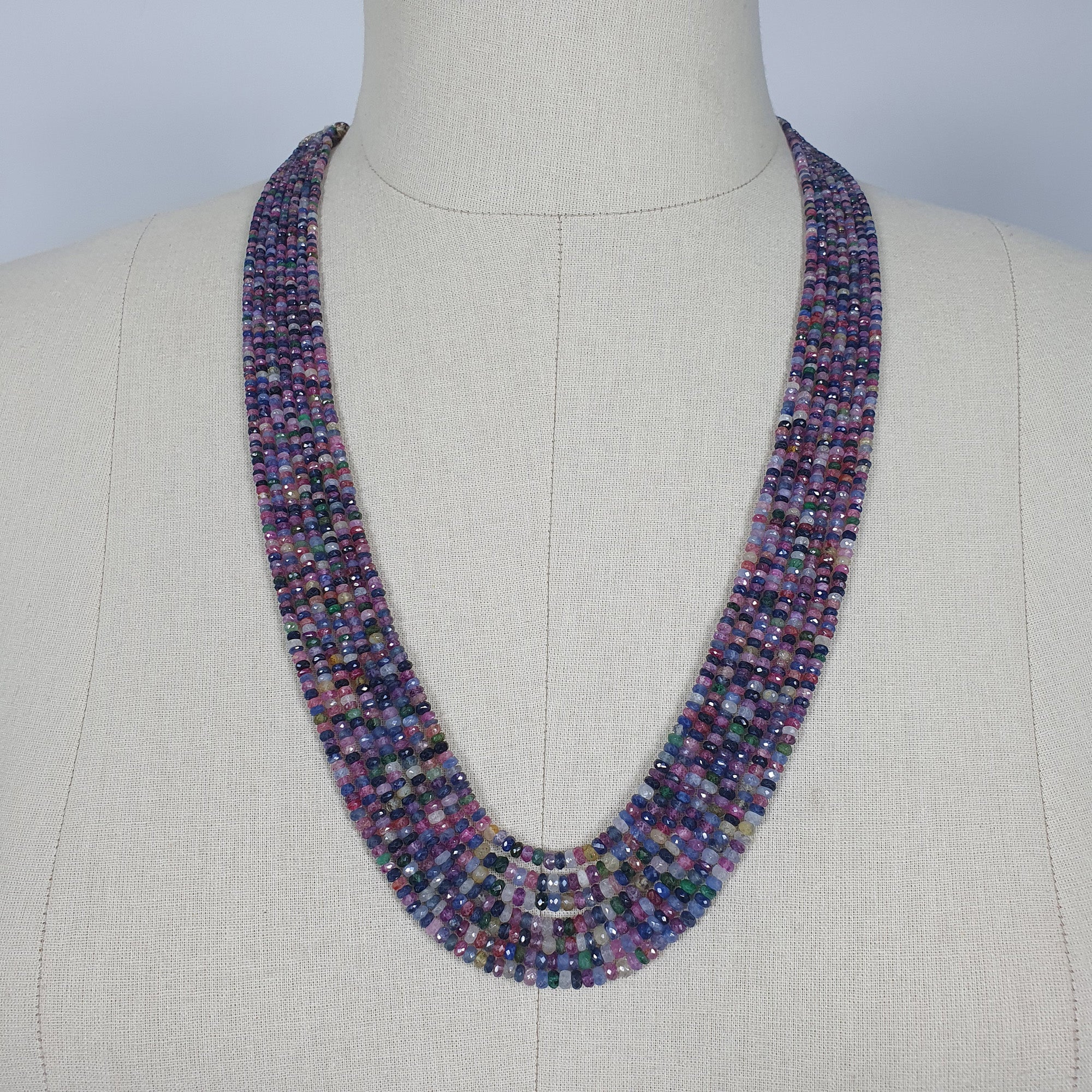 Natural Untreated MULTI SAPPHIRE Gemstone Faceted Shaded Rondelle Checker Cut Beads Necklace 19" - 22"
