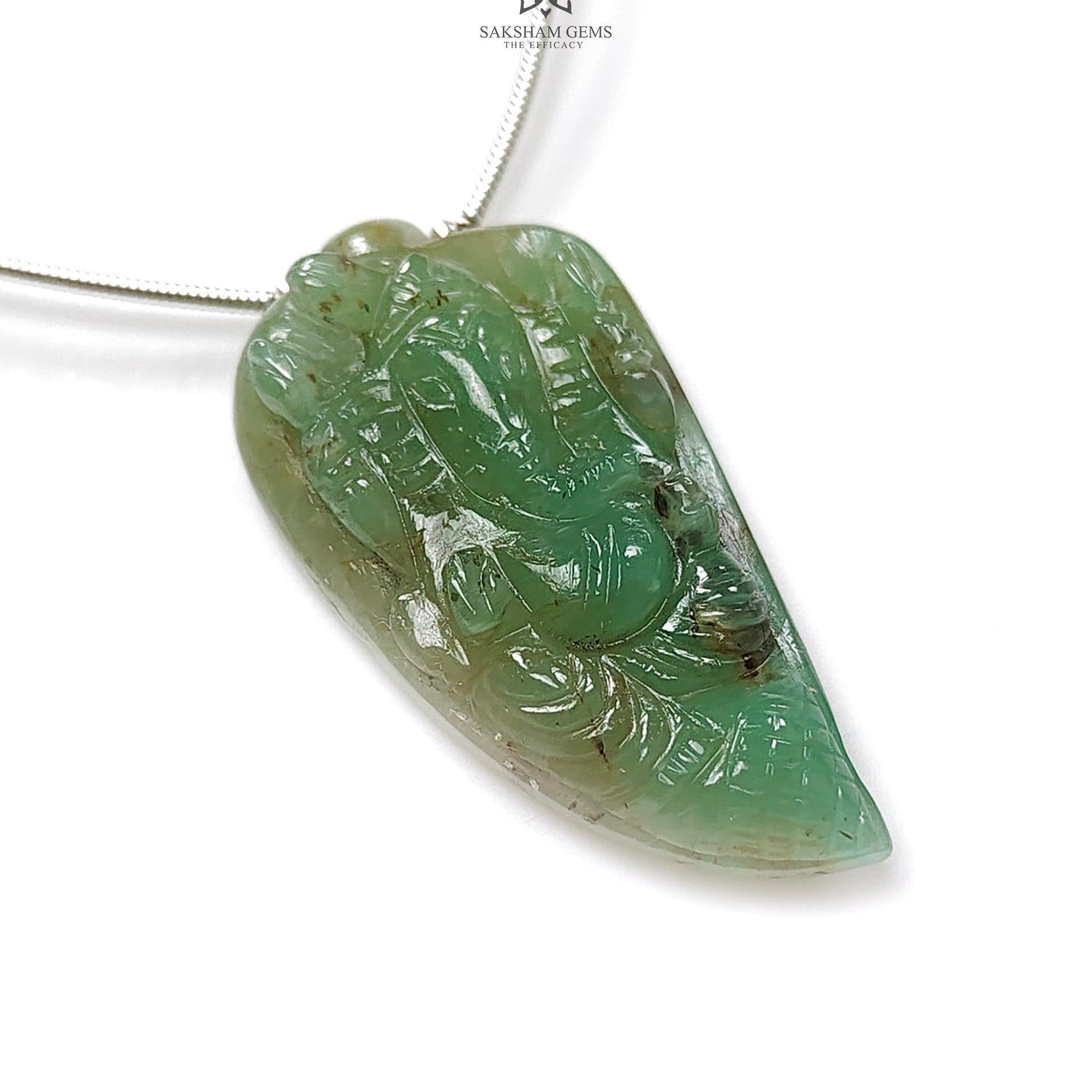 Emerald Gemstone Carving Loose Beads: 39.50cts Natural Untreated Green Emerald May Birthstone Lord Ganesha Idol Beads 38*20mm 1pcs Jewelry