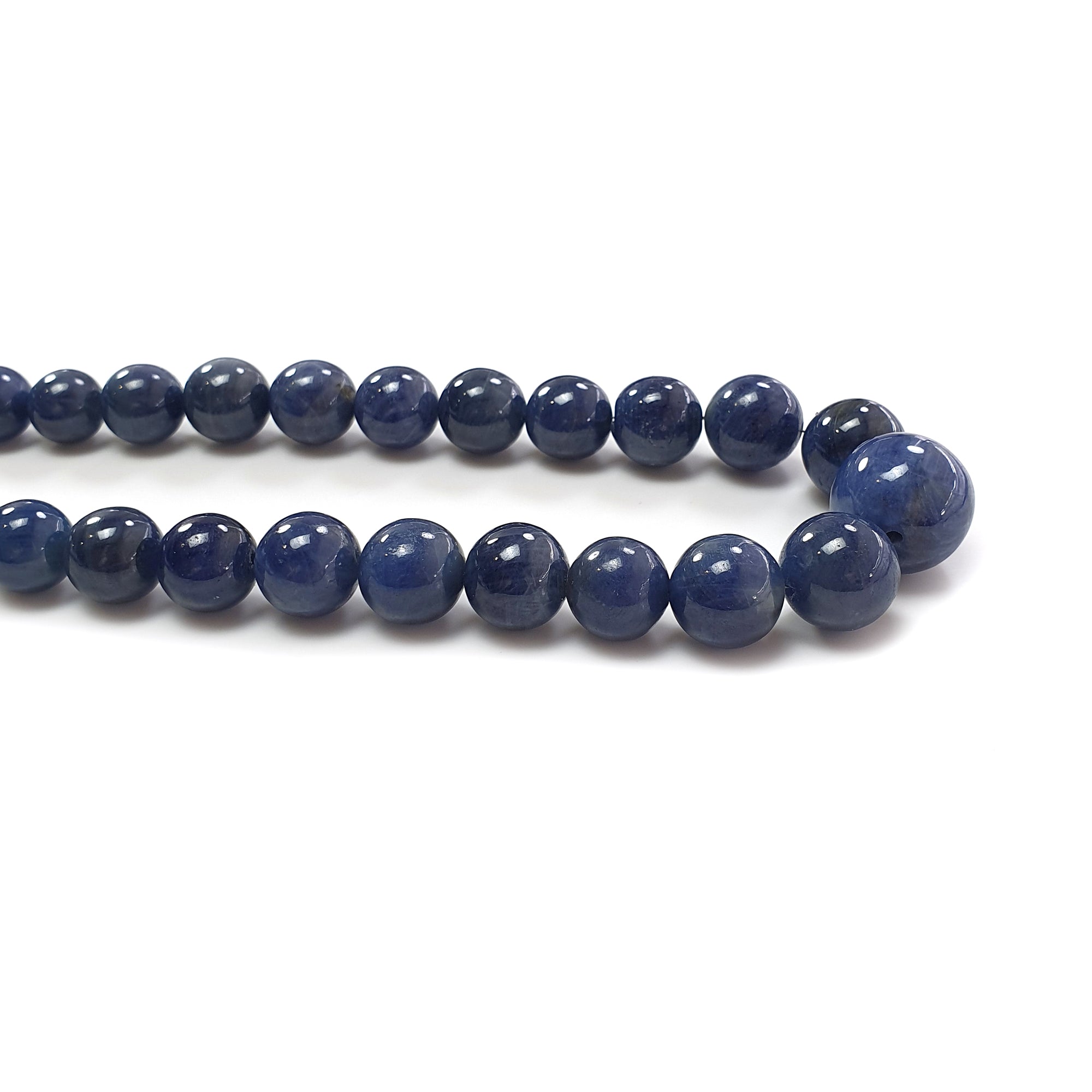 806.00cts 925 Sterling Silver Natural Blue Sapphire Gemstone Plain Round Beads 9mm-18mm 20"