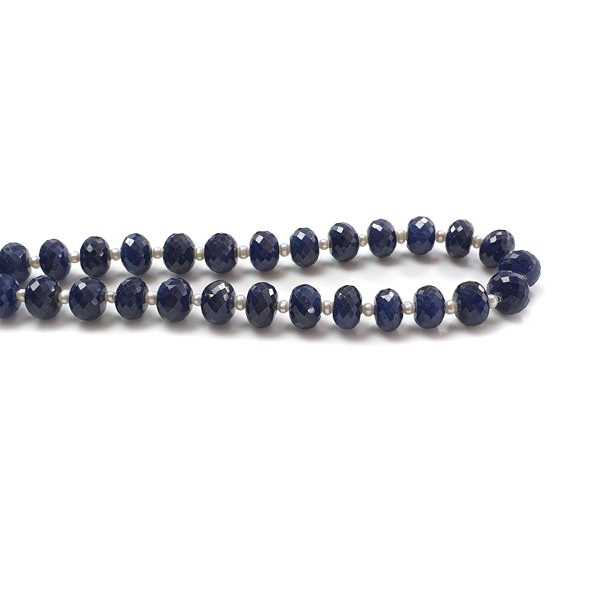 Blue Sapphire Faceted Beads Necklace : 481.40cts 925 Sterling Silver Natural Untreated Blue Sapphire Gemstone  Rondelle Beads 10mm 23"