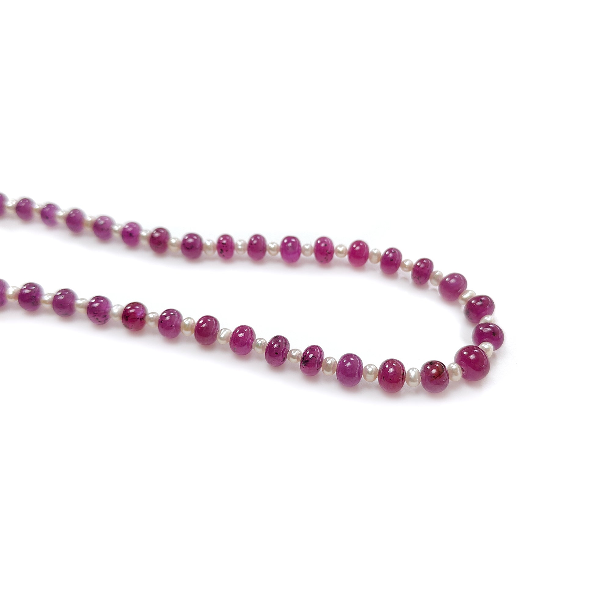 Ruby & White Pearl Gemstone Beads Necklace: 108.75cts 925 Sterling Silver Natural Red Ruby Plain Rondelle Necklace 3mm*4mm - 6.5mm 19"