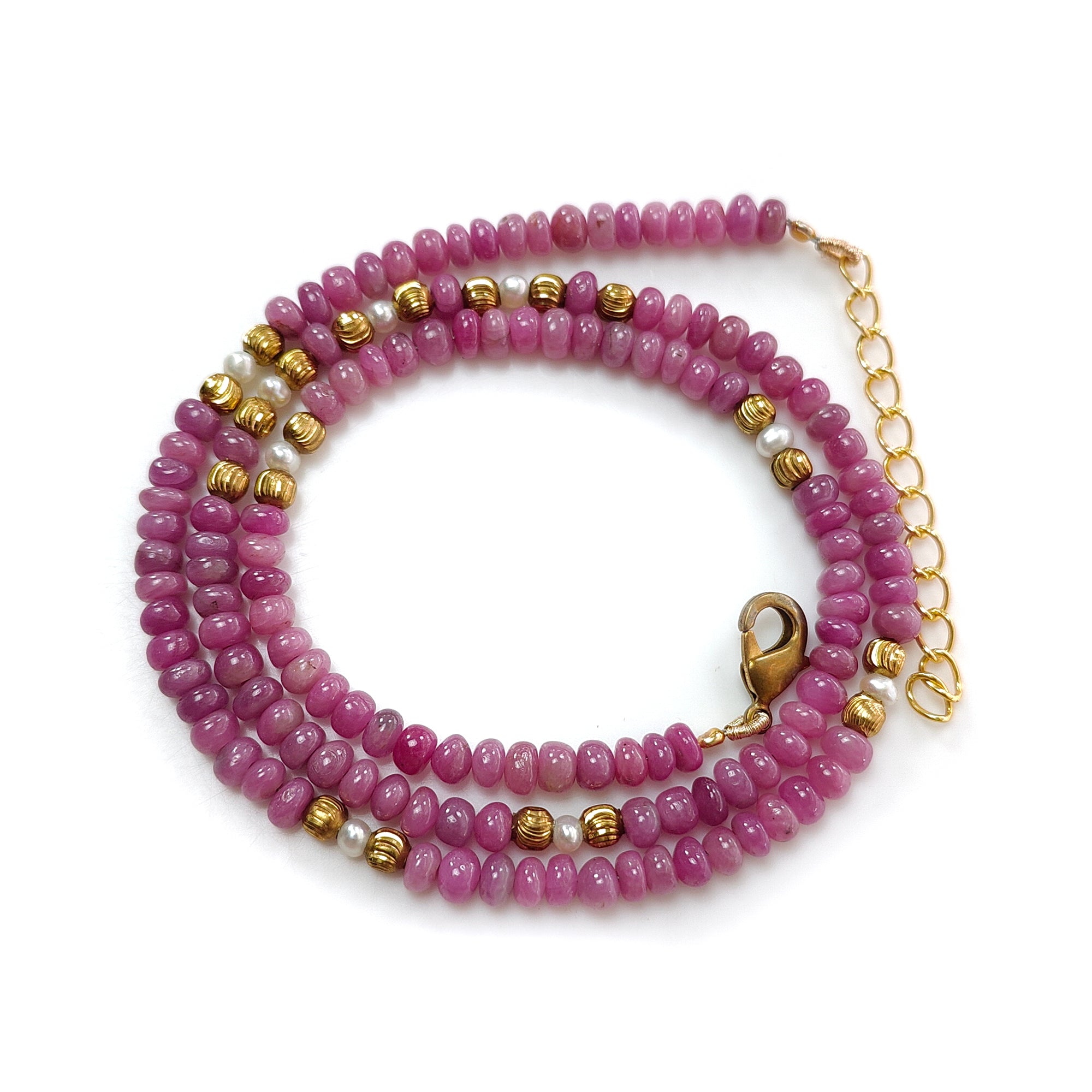 82.00cts Natural Untreated Pink Ruby Plain Rondelle Brass Necklace 4.5mm 17"