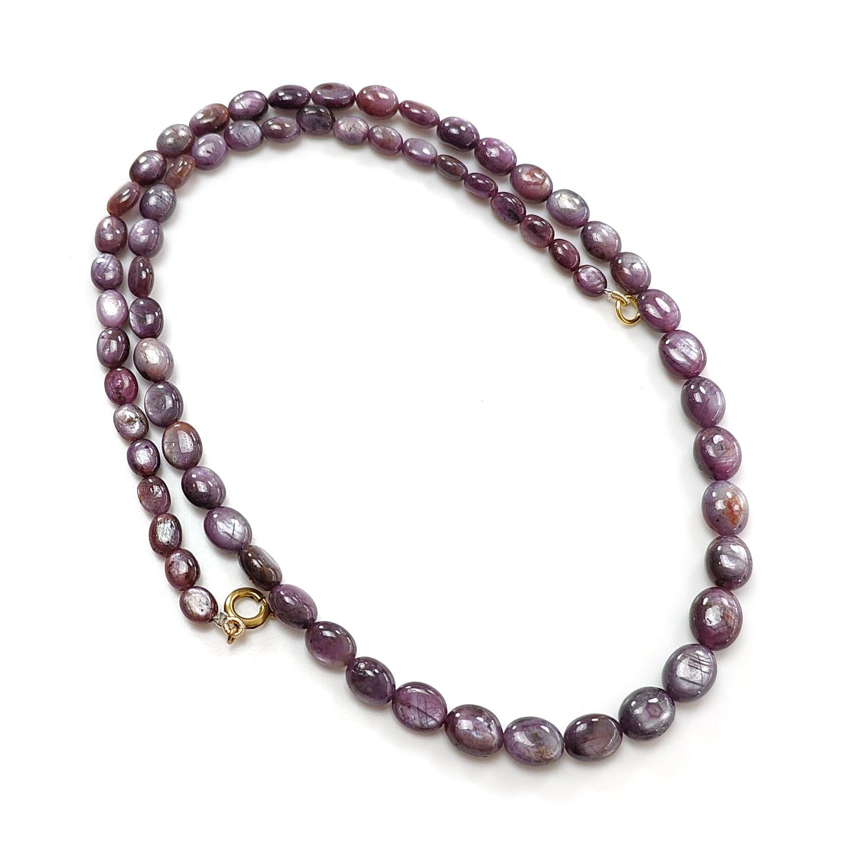 Pink Sapphire Gemstone Beads Necklace: 167.70cts Natural Untreated Raspberry Sheen Sapphire Plain Oval Brass Necklace 7*5mm - 10*8mm 20"