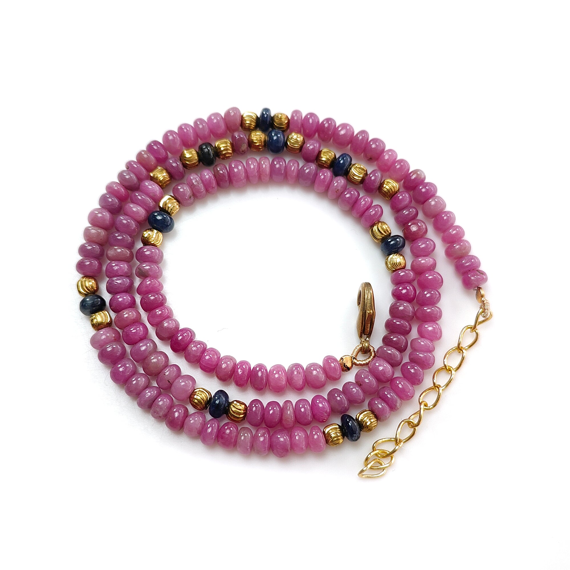 96.20cts Natura Ruby & Blue Sapphire Gemstone Plain Rondelle Brass Necklace 4.5mm 17"