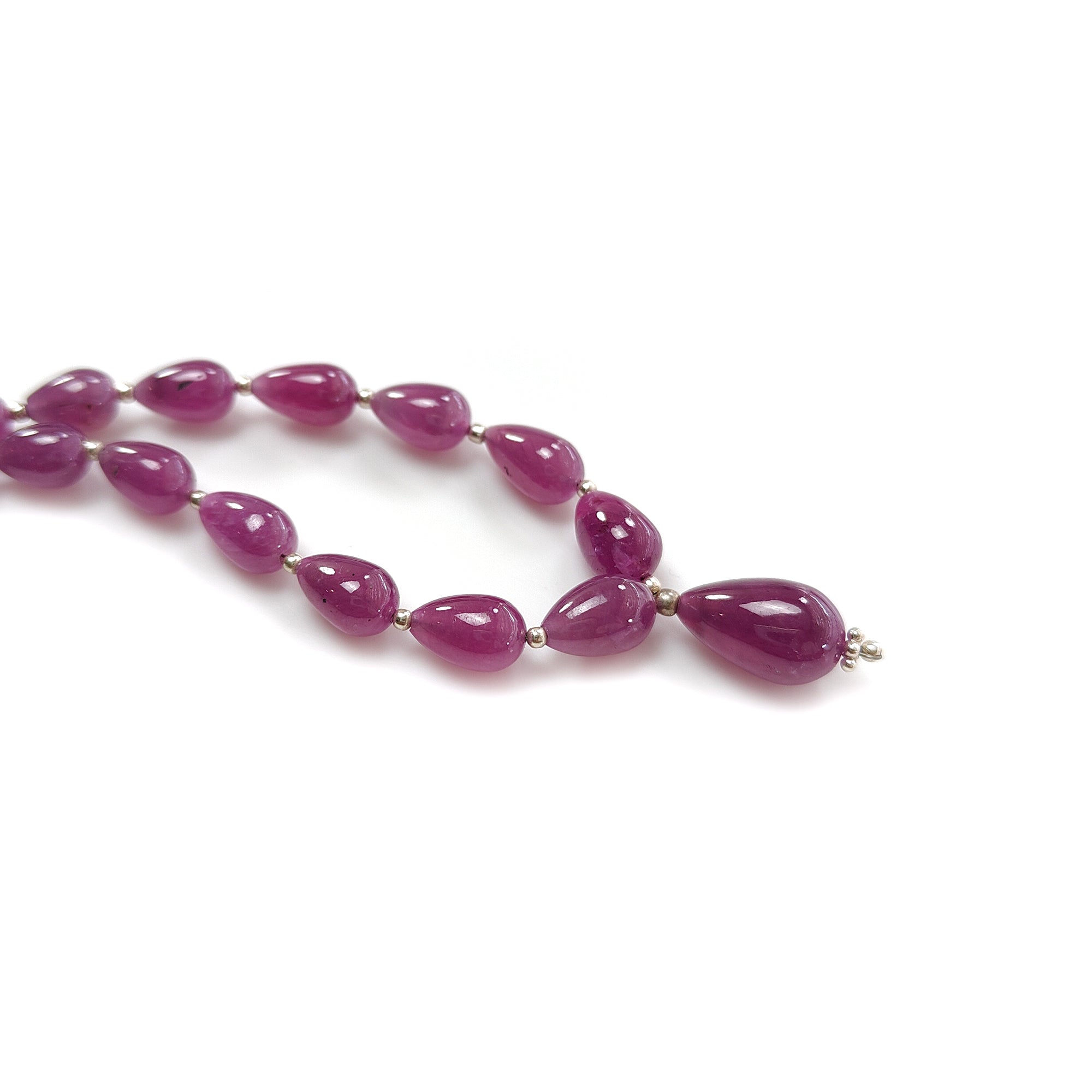 115.60cts 925 Sterling Silver Purple Ruby Gemstone Plain Teardrops Necklace 5mm - 13mm 20"
