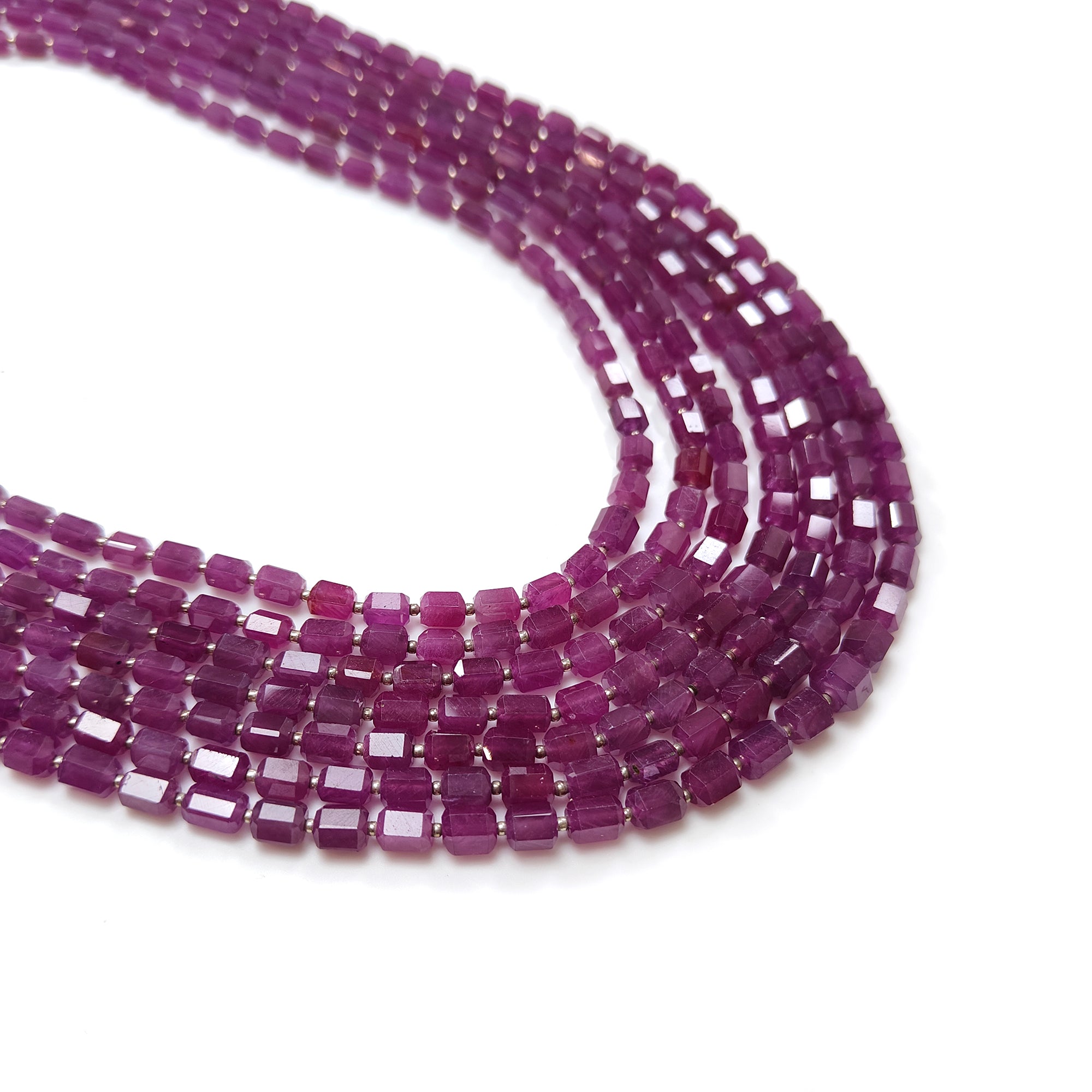 968.00cts Ruby Faceted Pencil Beads Natural Untreated Necklace 6mm - 7mm 24"