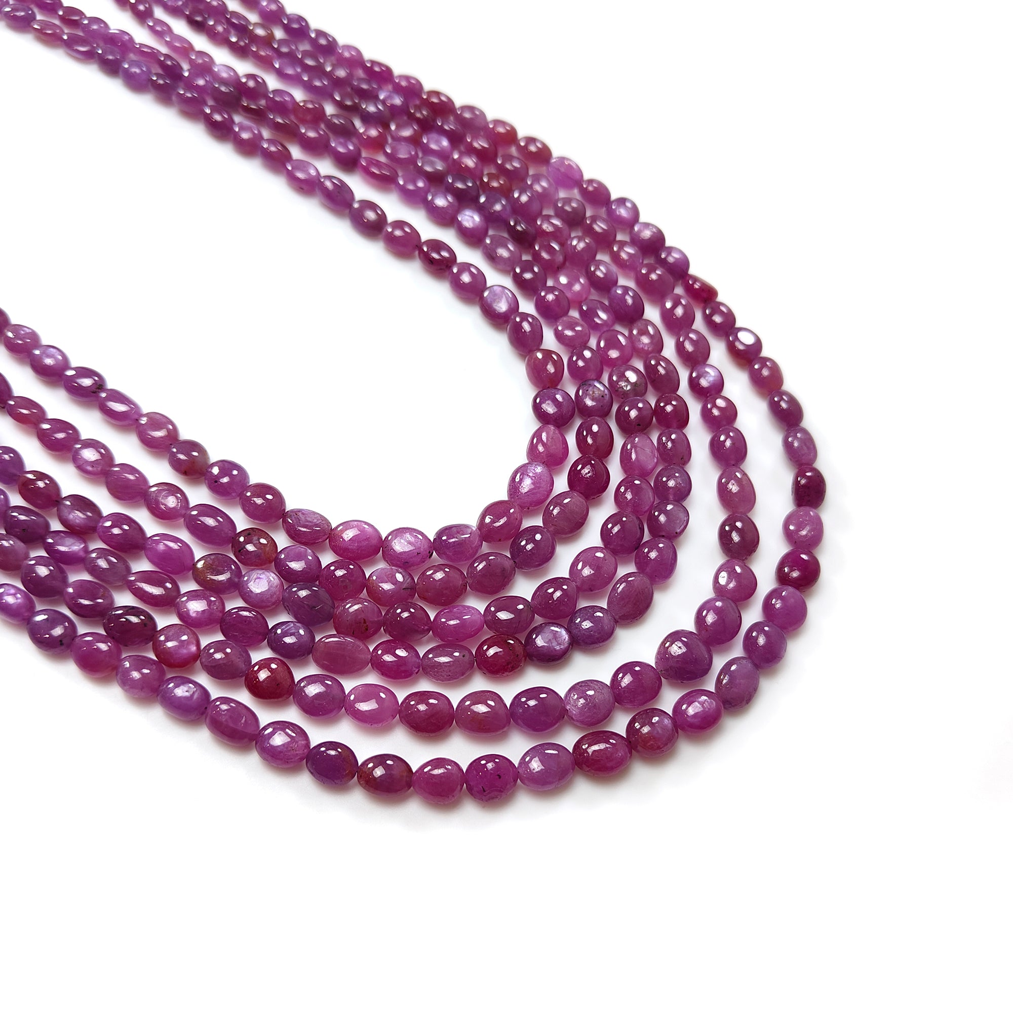 200.40gms Red Ruby Natural Untreated Plain Oval Necklace 5*4mm - 9*7mm 18" - 24"