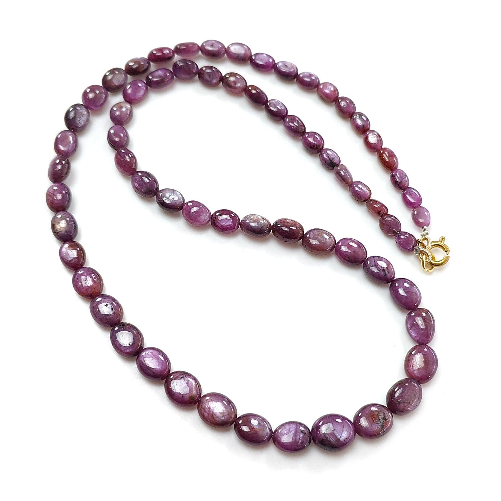 Pink Sapphire Gemstone Beads Necklace: 179.40cts Natural Untreated Raspberry Sheen Sapphire Plain Oval Brass Necklace 7*5mm - 11*9mm 20"