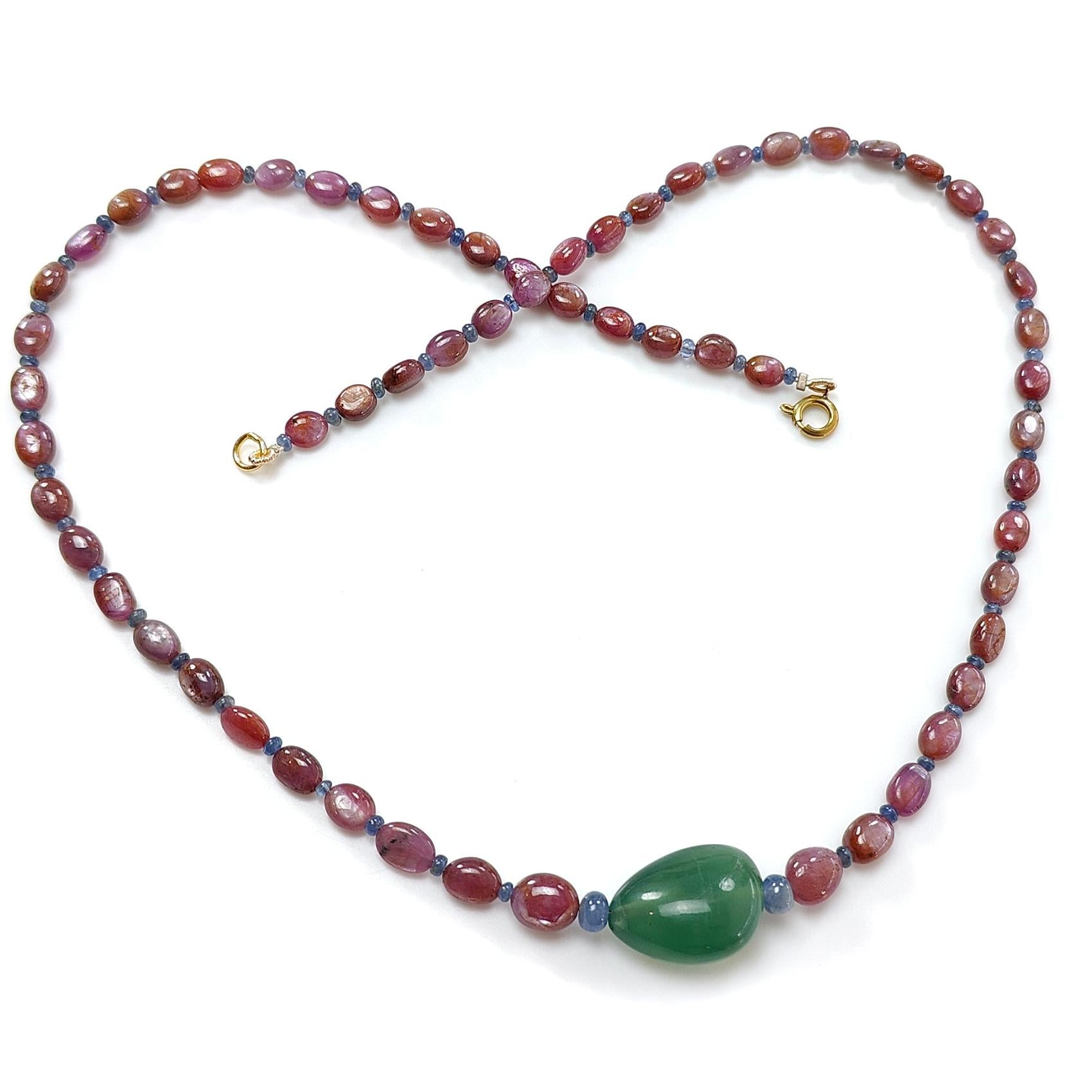 Pink Sapphire Beads Necklace: 134.00cts Natural Untreated Pink, Blue Sapphire & Green Quartz Gemstone Plain Oval Necklace 6*4mm - 9*7mm, 22"