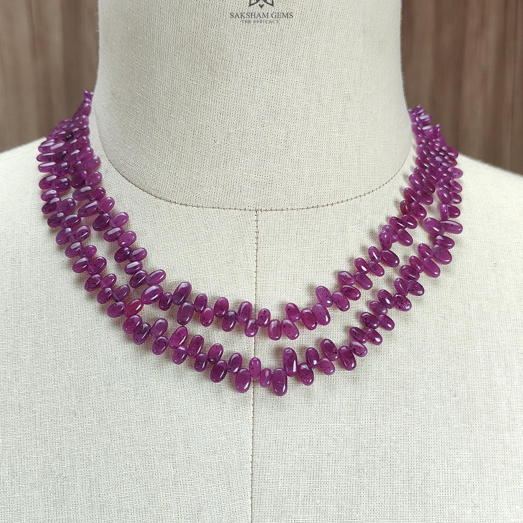 Ruby Beads Necklace: 307.80cts Natural Untreated Ruby Gemstone Plain 925 Sterling Silver Oval Shape 16"-18" Necklace