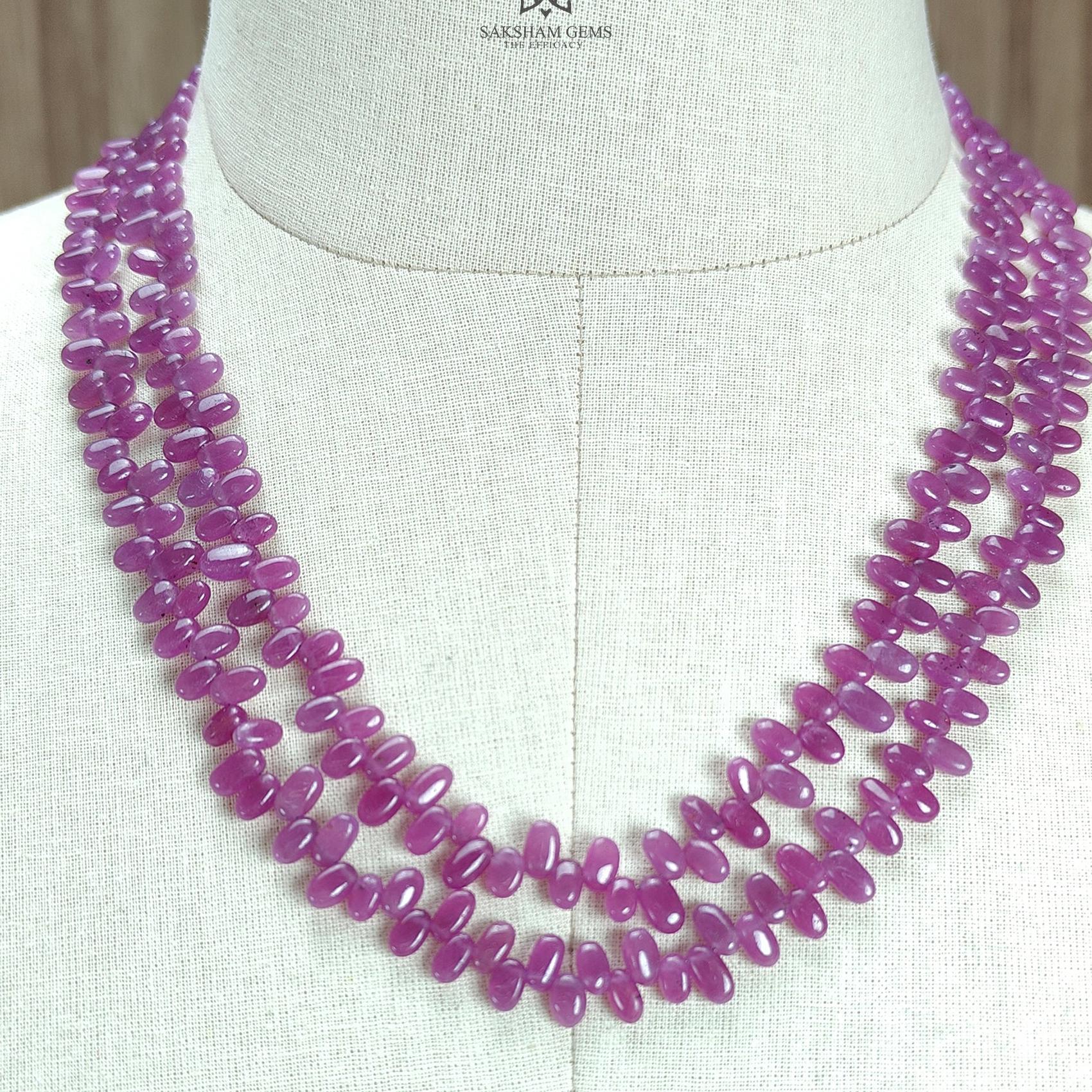 Ruby Beads Necklace : 345.40cts Natural Untreated Ruby Gemstone Plain 925 Sterling Silver Oval Shape 19" - 21" Necklace