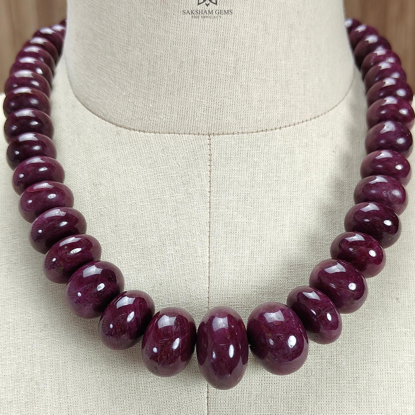 Ruby Gemstone Rondelle Necklace : 1794.80cts 925 Sterling Silver Natural Untreated Red Ruby Plain Necklace 15mm - 26mm 20"