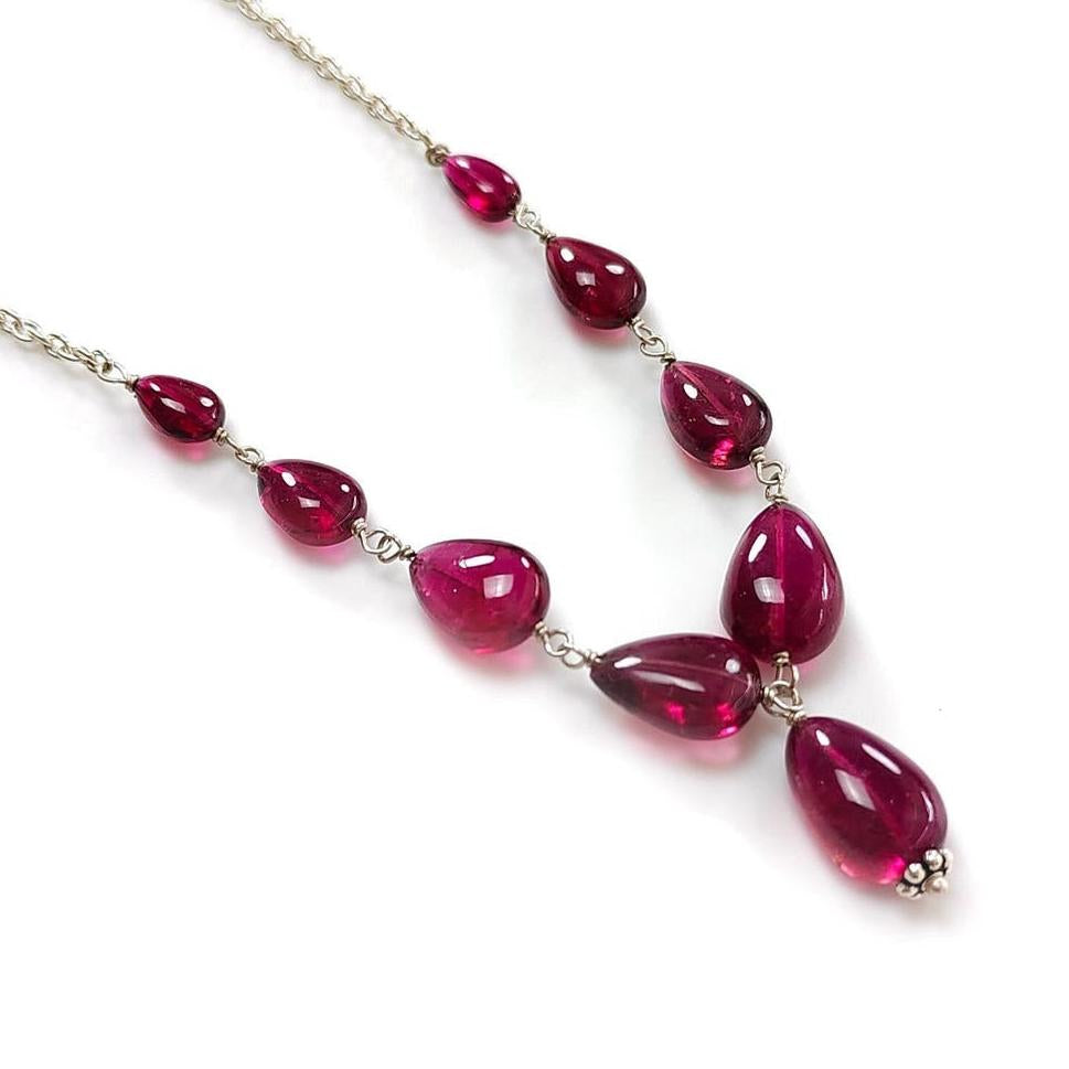 Rubellite Tourmaline Necklace: 41.50cts Natural Untreated Tourmaline 925 Sterling Silver Plain Pear 6*4mm - 12*8mm 22"