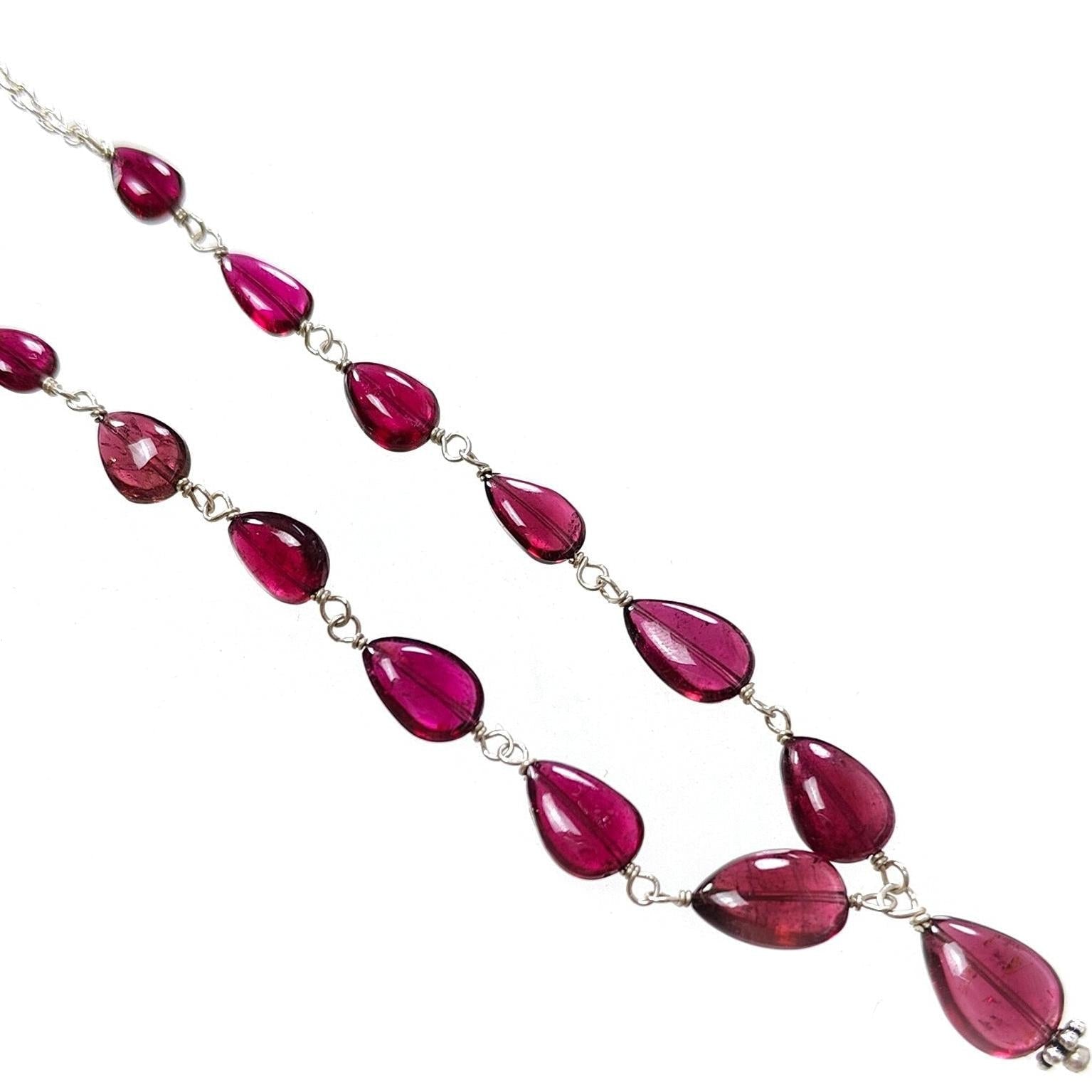 Rubellite Pink Tourmaline Beads Chain Necklace: 34.50cts Natural Untreated Tourmaline 925 Sterling Silver Plain Oval 6*4.5mm - 9*7mm 20"