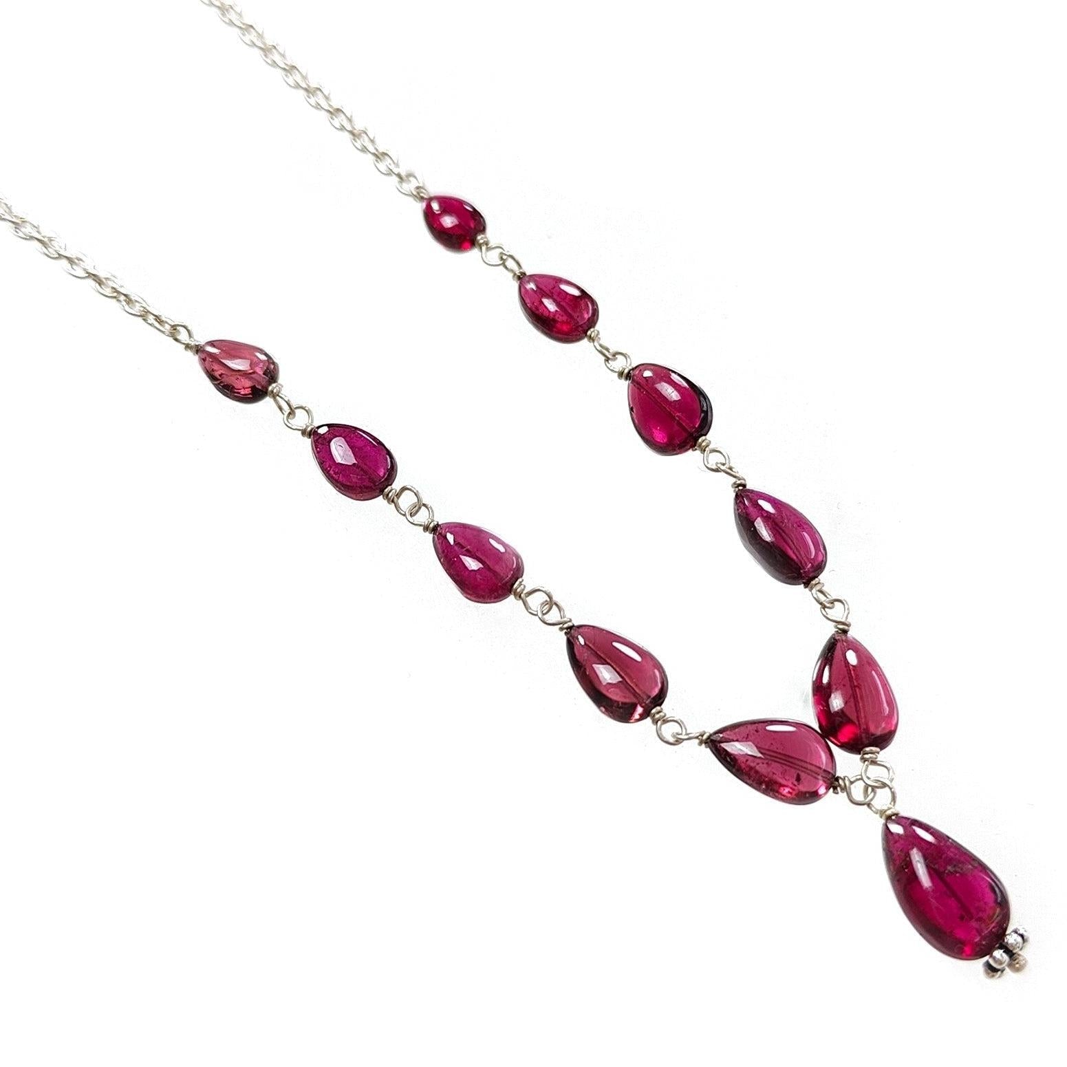 Rubellite Tourmaline Necklace: 32.00cts Natural Untreated Pink Tourmaline 925 Sterling Silver Plain Pear 5*4mm - 9*6mm 20"