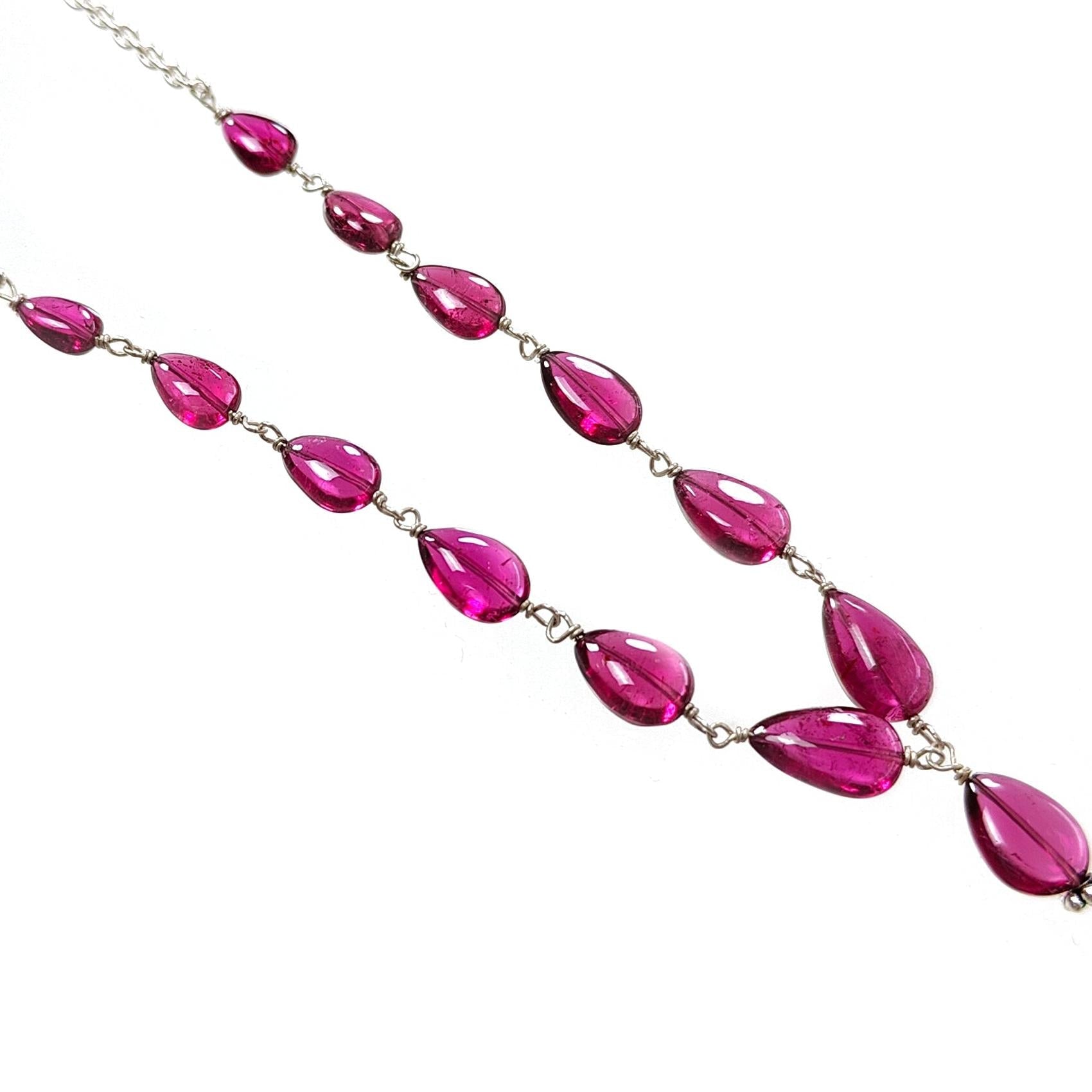 Rubellite Tourmaline Necklace: 34.35cts Natural Untreated Pink Tourmaline 925 Sterling Silver Plain Pear 6*5mm - 9*7mm 20"