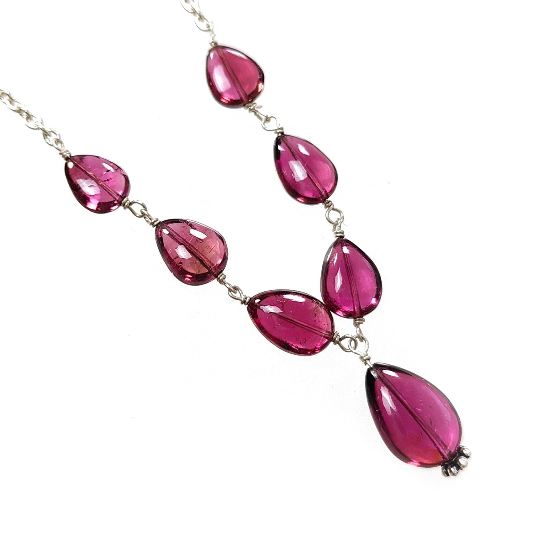 Rubellite Tourmaline Necklace: 36.00cts Natural Pink Tourmaline 925 Sterling Silver Plain Pear 8*6mm - 12*8mm 21"