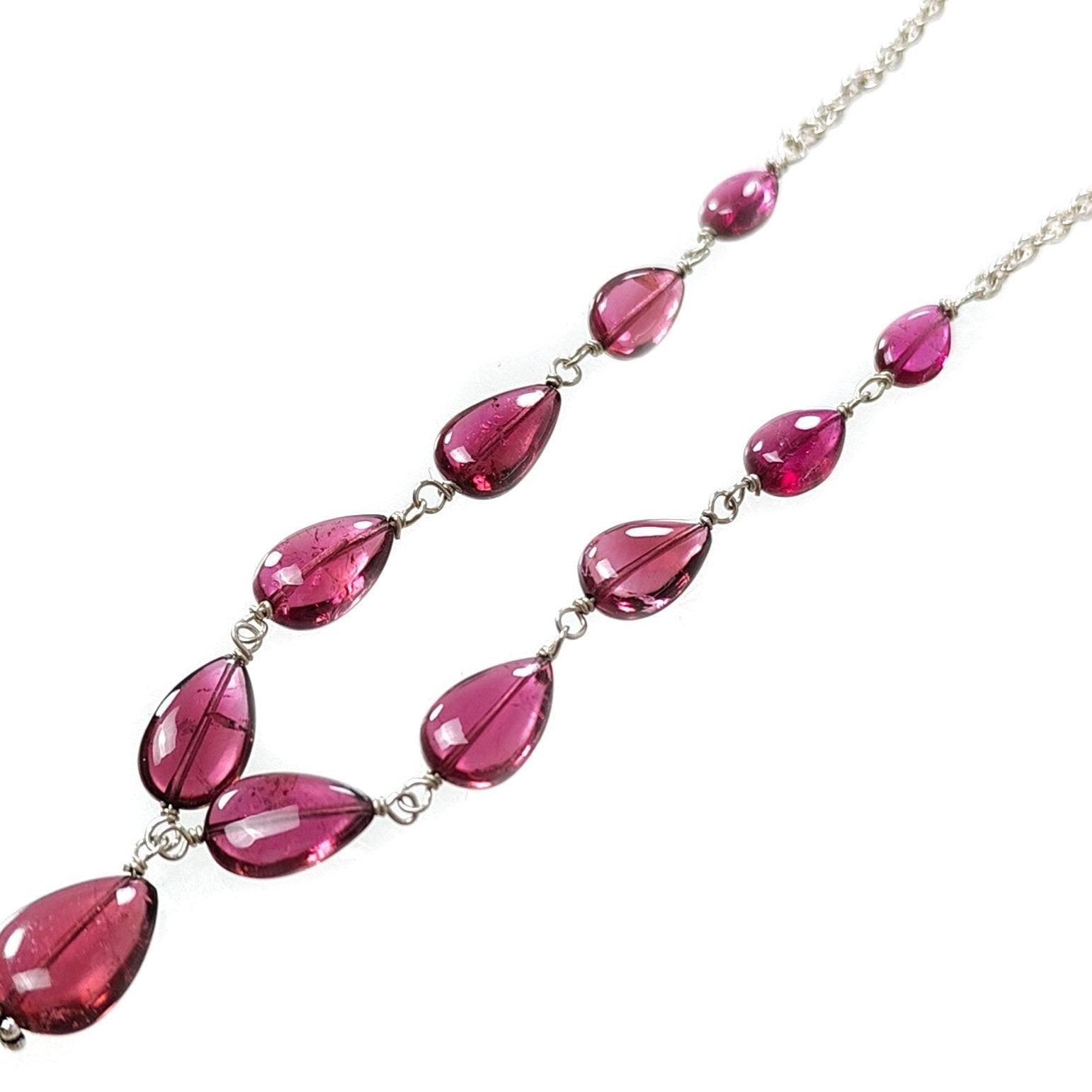 Rubellite Tourmaline Necklace: 34.50cts Natural Untreated Pink Tourmaline 925 Sterling Silver Plain Pear 20"