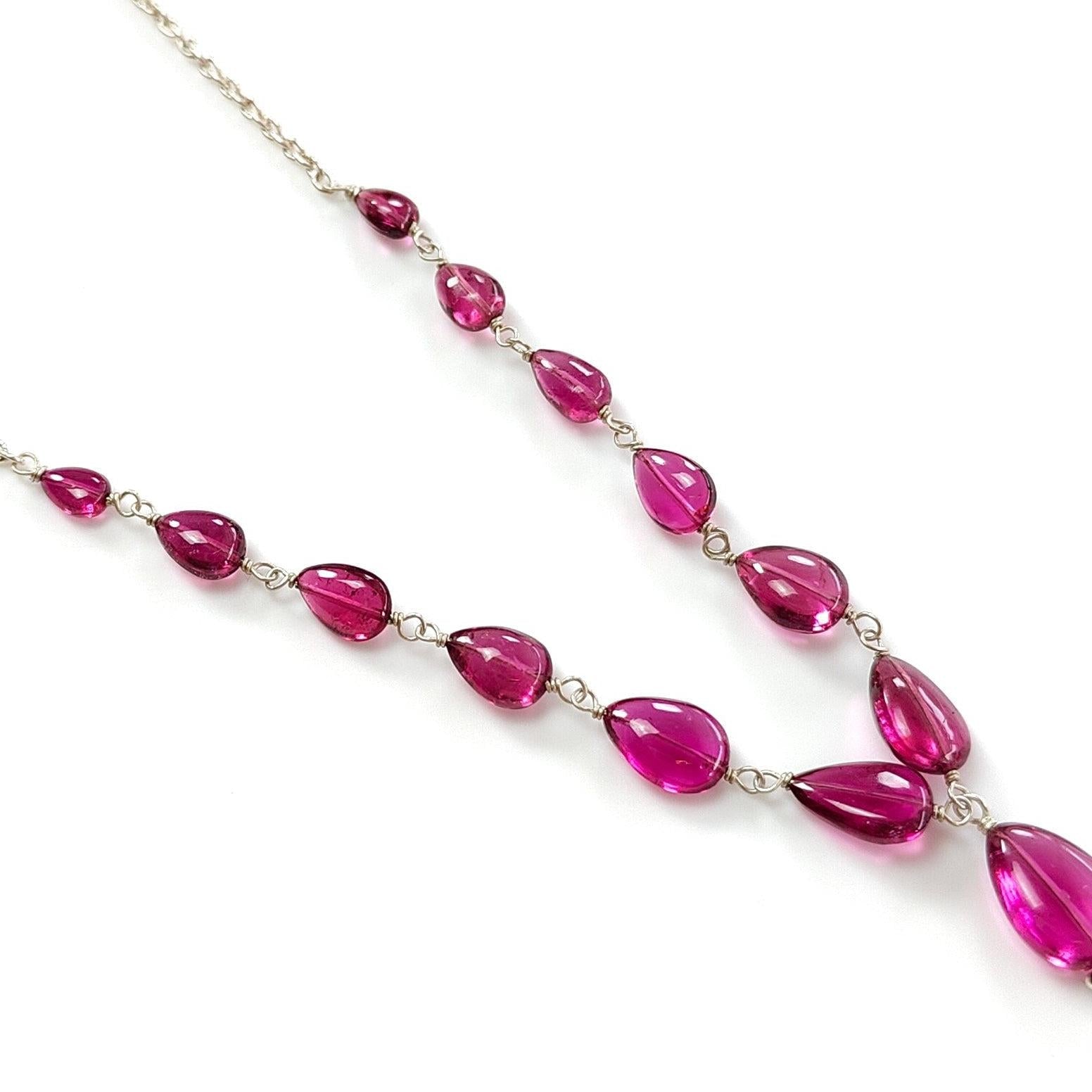 Rubellite Tourmaline Beads Chain Necklace: 37.40cts Natural Untreated Pink Tourmaline 925 Sterling Silver Plain Pear 5*4mm - 11*8mm 21"