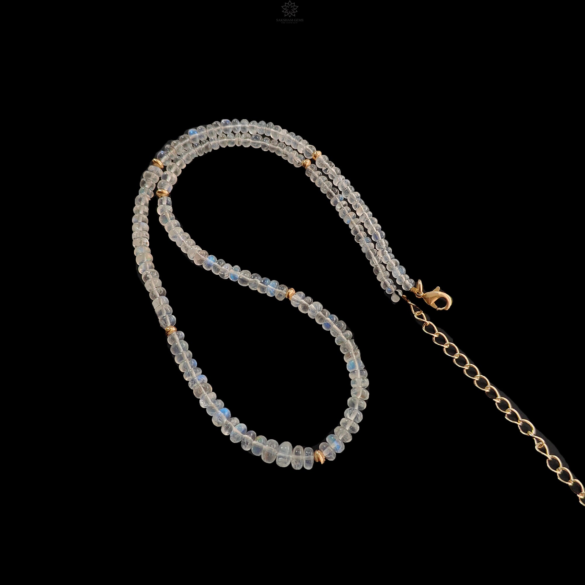 Rainbow Moonstone Gemstone Beads Necklace: 13.71gms Natural Moonstone Plain Rondelle Brass Necklace 16" Necklace June Birthstone