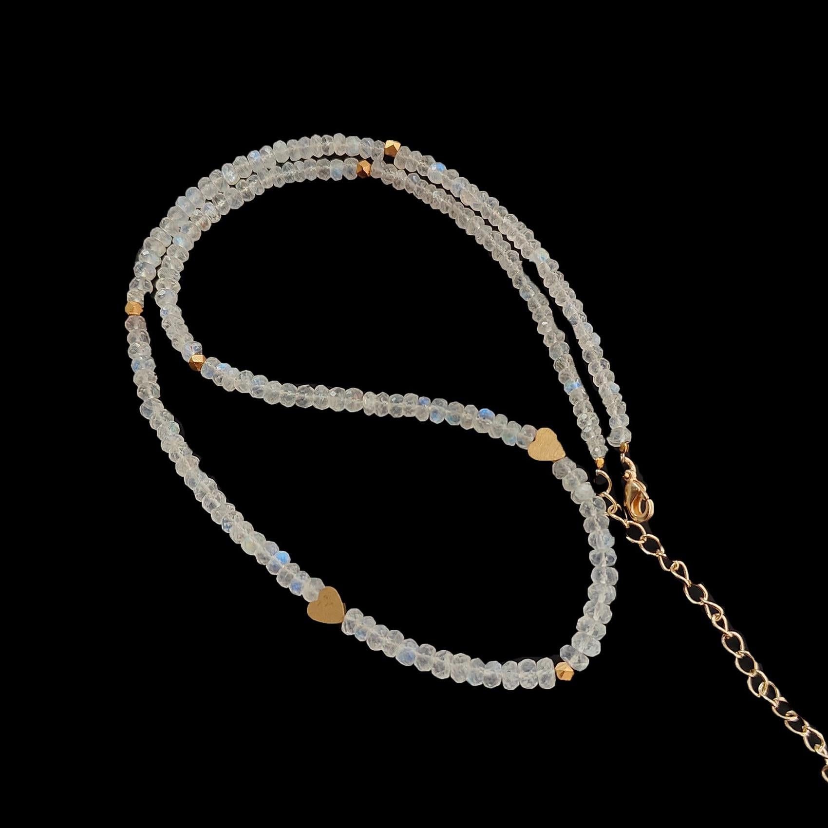 Rainbow Moonstone Gemstone Beads Necklace: 16.49gms Natural Moonstone Plain Rondelle Brass Necklace 20" Necklace June Birthstone
