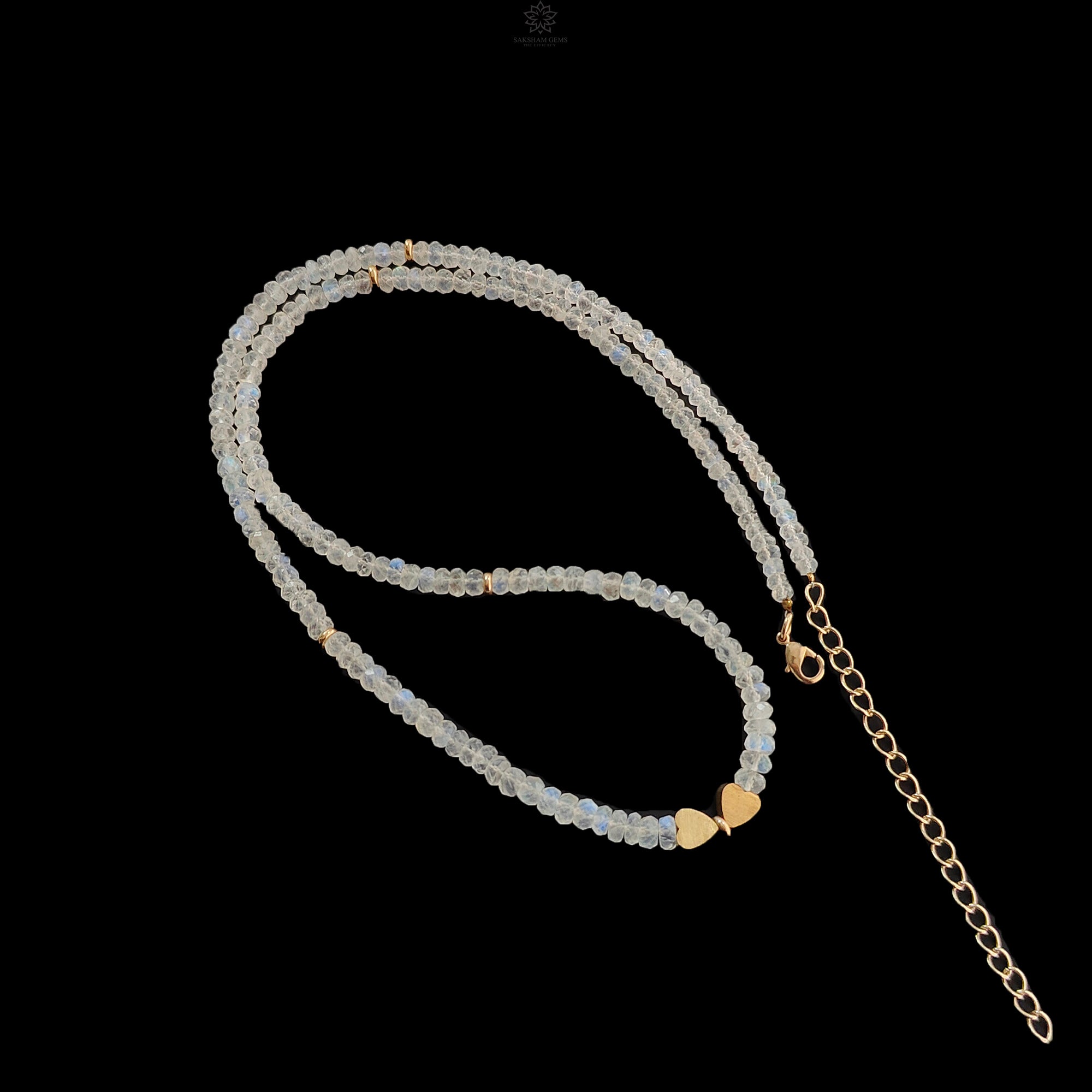 Rainbow Moonstone Gemstone Beads Necklace: 17.39gms Natural Moonstone Plain Rondelle Brass Necklace 19" Necklace June Birthstone