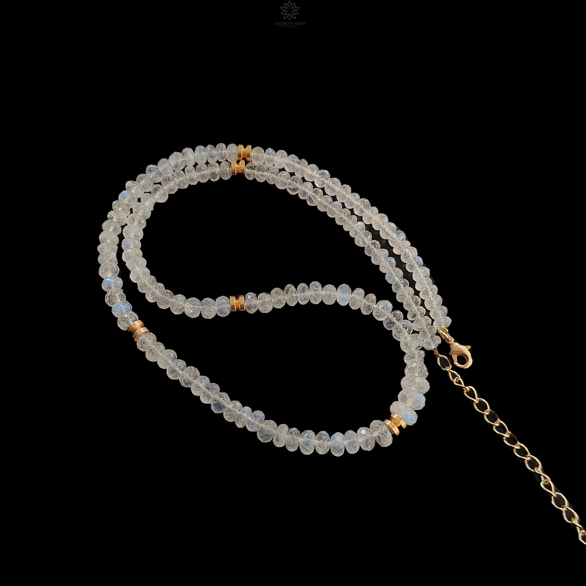Rainbow Moonstone Gemstone Beads Necklace: 23.36gms Natural Moonstone Plain Rondelle Brass Necklace 18" Necklace June Birthstone