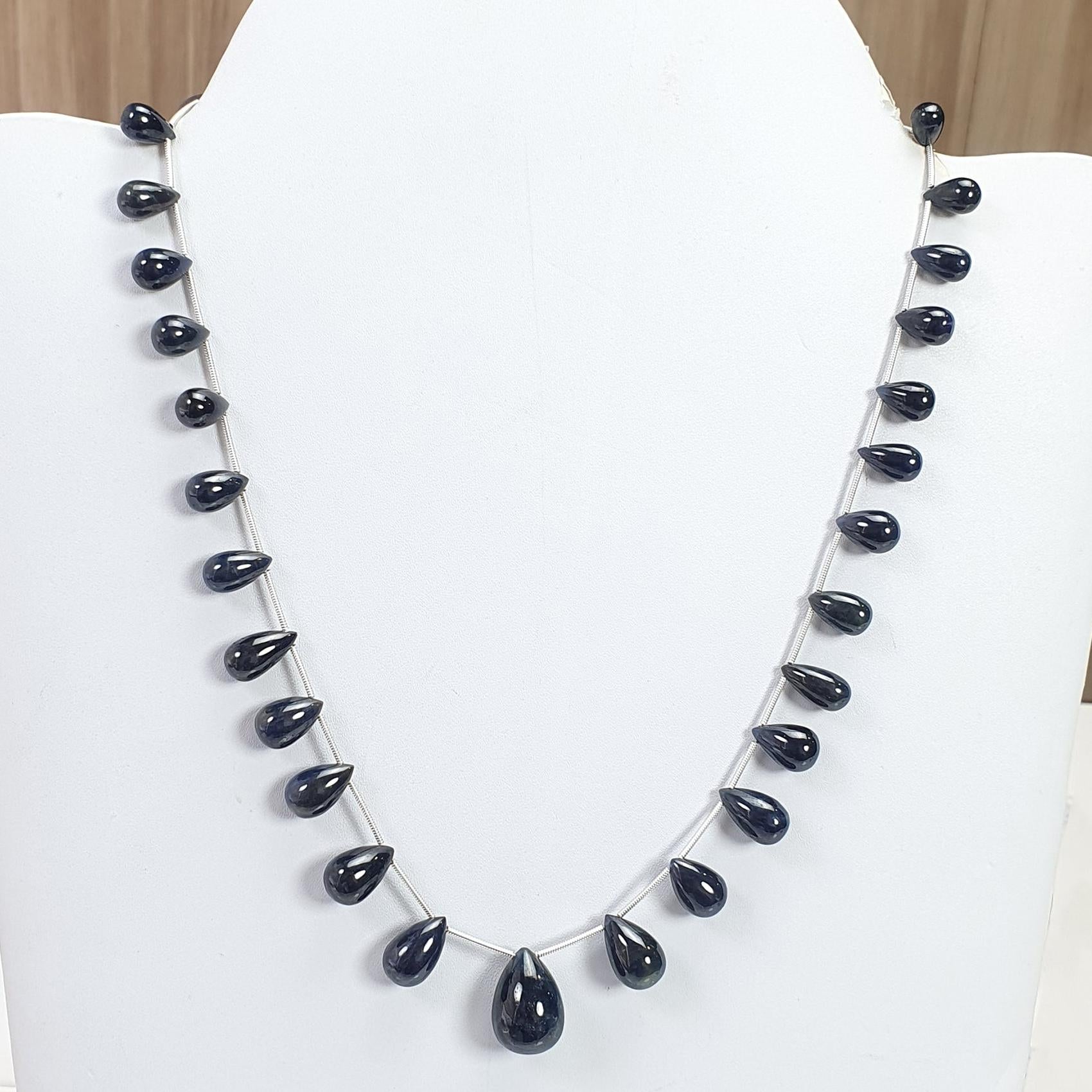 Blue Sapphire Gemstone Beads Necklace: 220.00ct Natural Untreated Sapphire Plain Teardrops 925 Sterling Silver Necklace 8mm - 18mm 20"