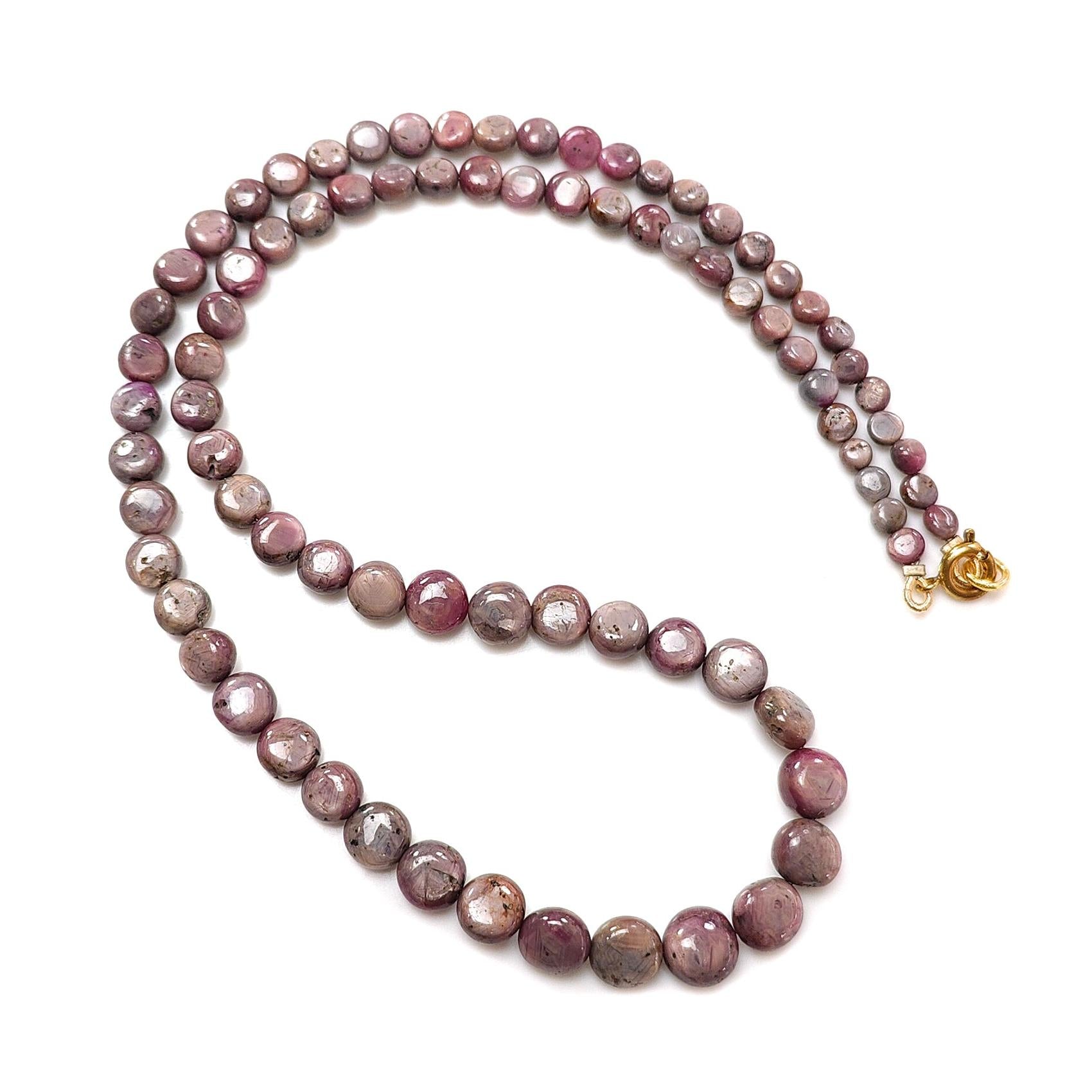 Pink Sapphire Gemstone Beads Necklace: 28.00gms Natural Untreated Unheated Sapphire Plain Round Brass Necklace 5mm - 9mm 19"