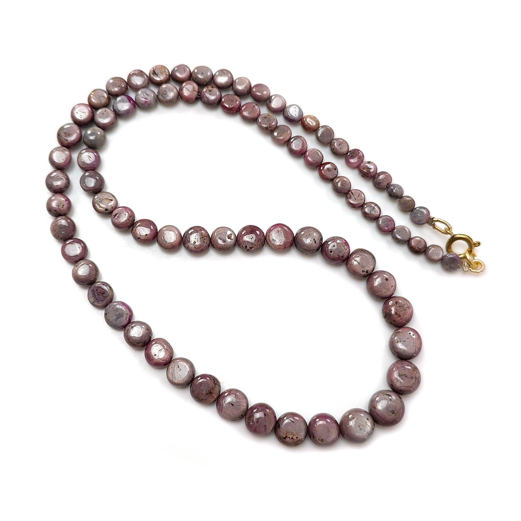 Pink Sapphire Gemstone Beads Necklace: 29.22gms Natural Untreated Unheated Sapphire Plain Round Brass Necklace 4mm - 9mm 20"