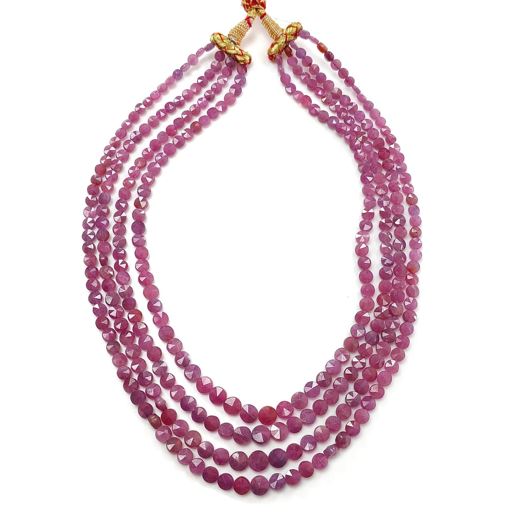 Pink Ruby Faceted Beads Necklace: 472.00cts Natural Untreated Ruby Gemstone Both Side Faceted Round Necklace 5mm - 8mm, 16" - 20"