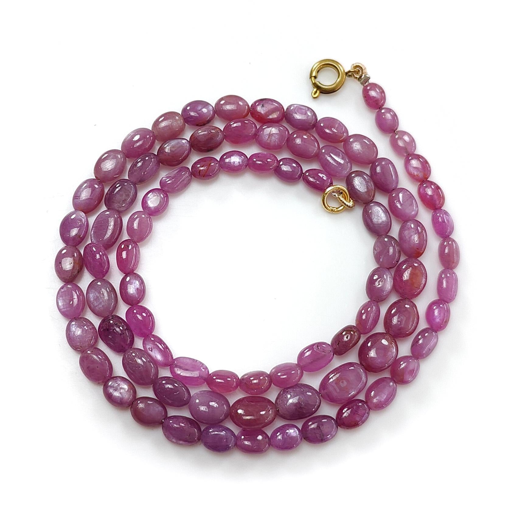 Pink Ruby Gemstone Beads Necklace: 113.00cts Natural Untreated Raspberry Sheen Ruby Plain Oval Brass Necklace 6*5mm - 10*6mm 21"