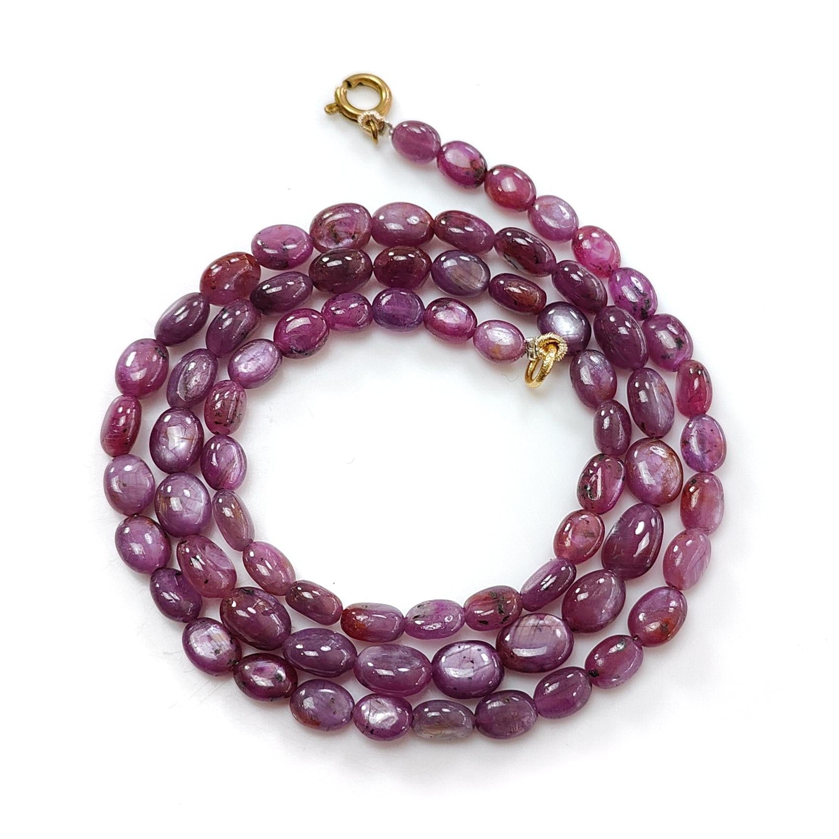 Pink Sapphire Gemstone Beads Necklace: 131.40cts Natural Untreated Raspberry Sheen Sapphire Plain Oval Brass Necklace 6*5mm - 9*7mm 20"