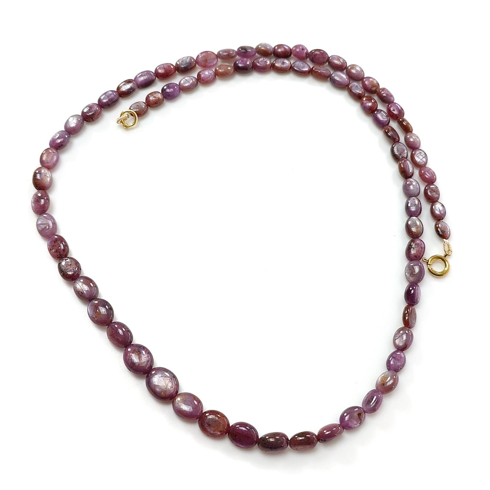 Pink Sapphire Gemstone Beads Necklace: 135.80cts Natural Untreated Raspberry Sheen Sapphire Plain Oval Brass Necklace 6*5mm - 10*8mm 21"