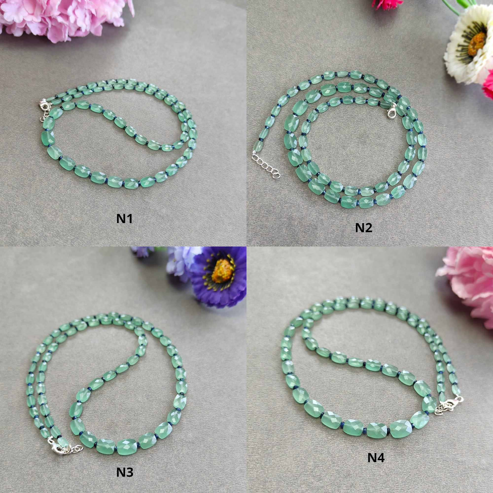 Quartz & Sapphire Beads Necklace : 925 Sterling Silver Natural Green Quartz Blue Sapphire Briolette Faceted Cushion Beaded Necklace