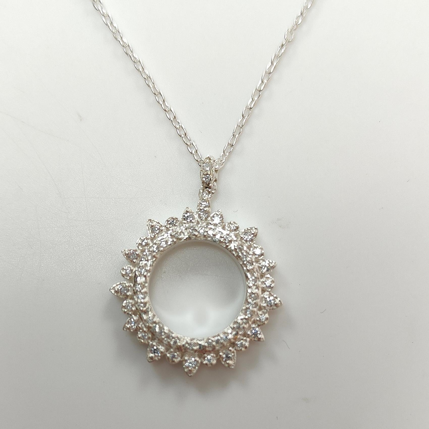 925 Sterling Silver AD Chain Necklace : 6.20gms (Apx) Natural Untreated 925 Sterling Sliver With American Diamond Round Necklace 20" (Apx)