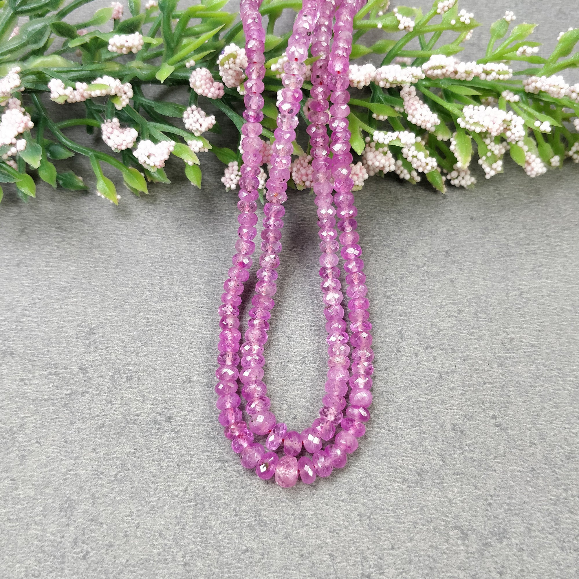 Pink SAPPHIRE Beads Necklace : Natural Untreated Unheated Genuine 2.5mm-5mm Sapphire Faceted Beads 8.50"-8.75" 2 Lines