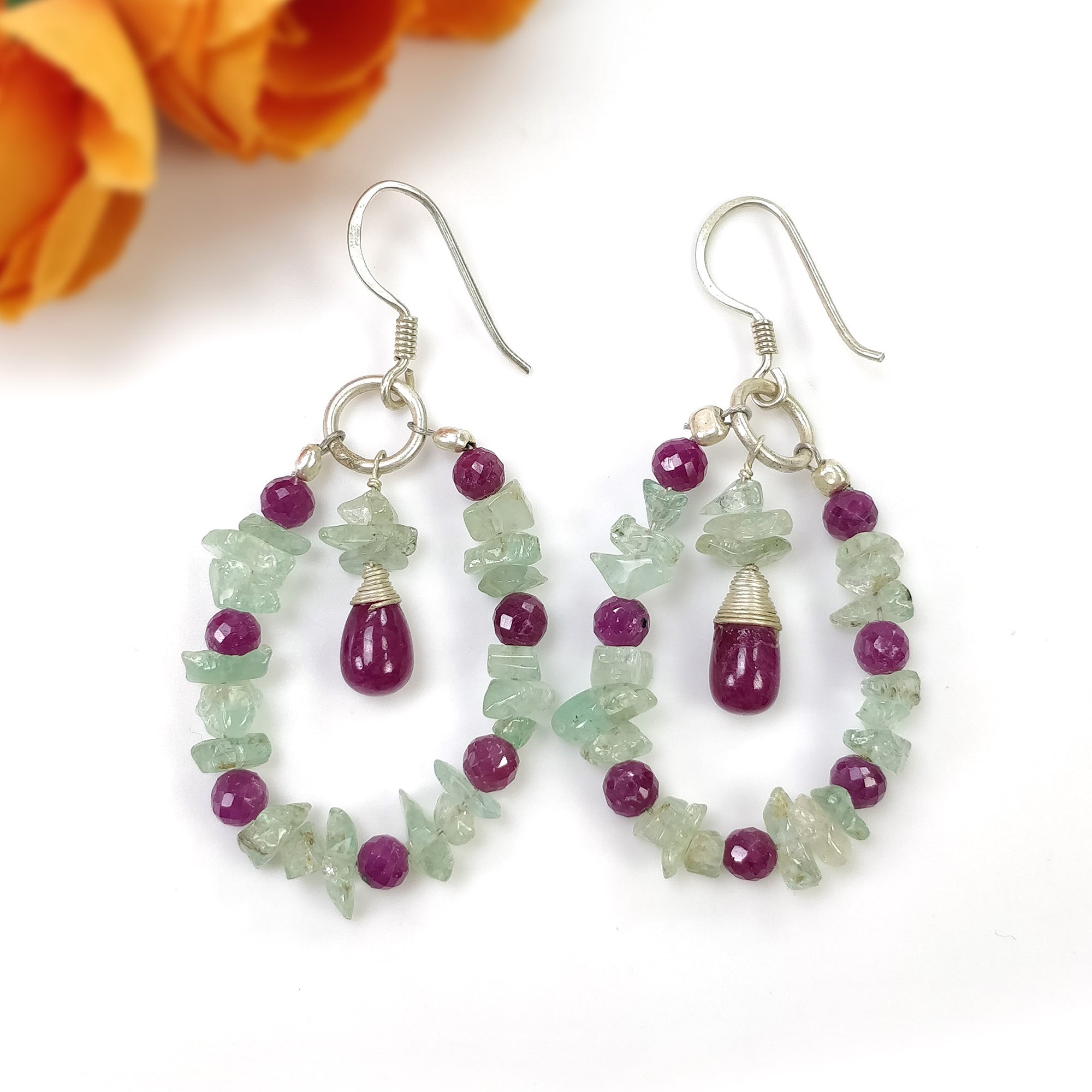 ruby beads earrings