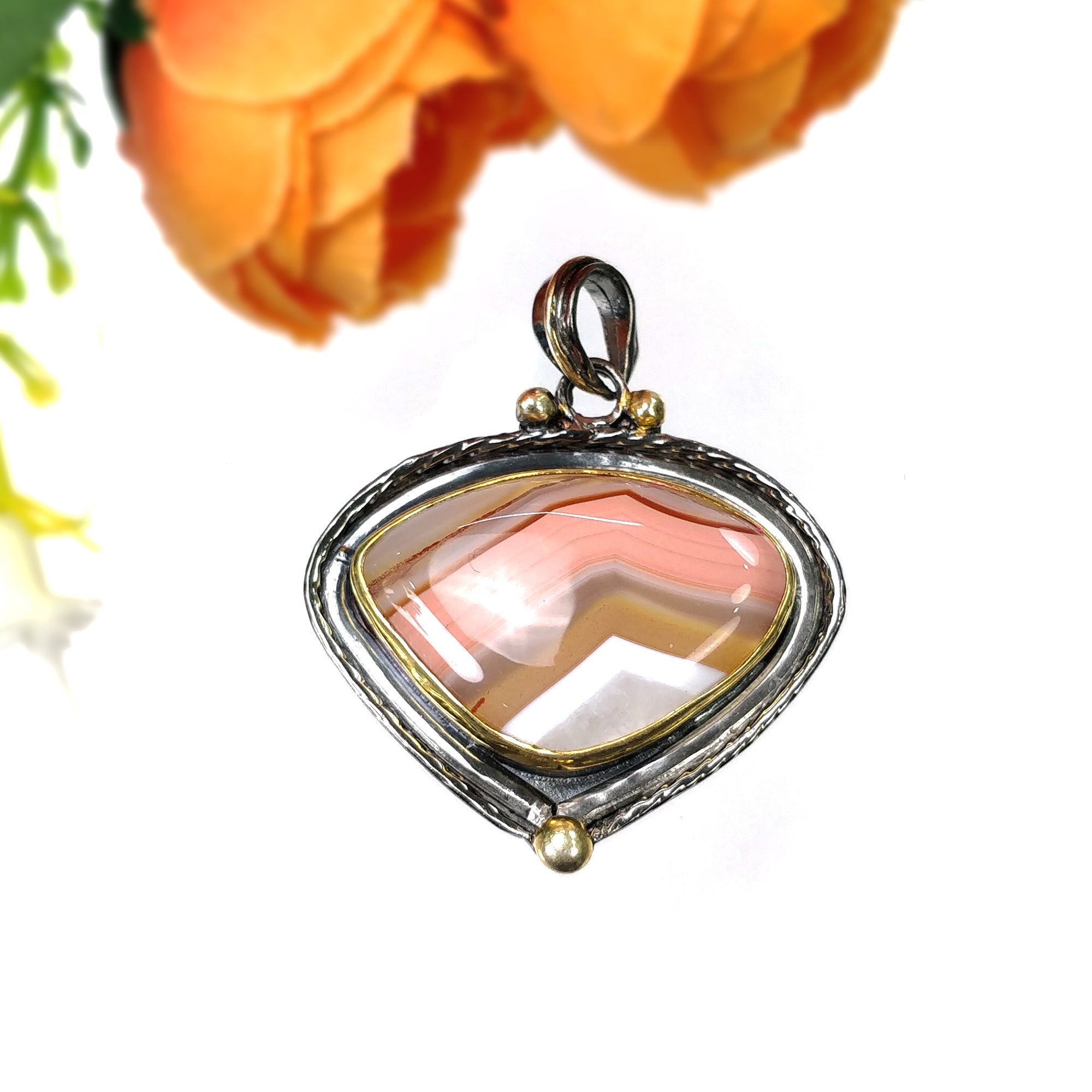 Agate Gemstone 925 Sterling Silver Gold-Plated Bezel Set Pendant