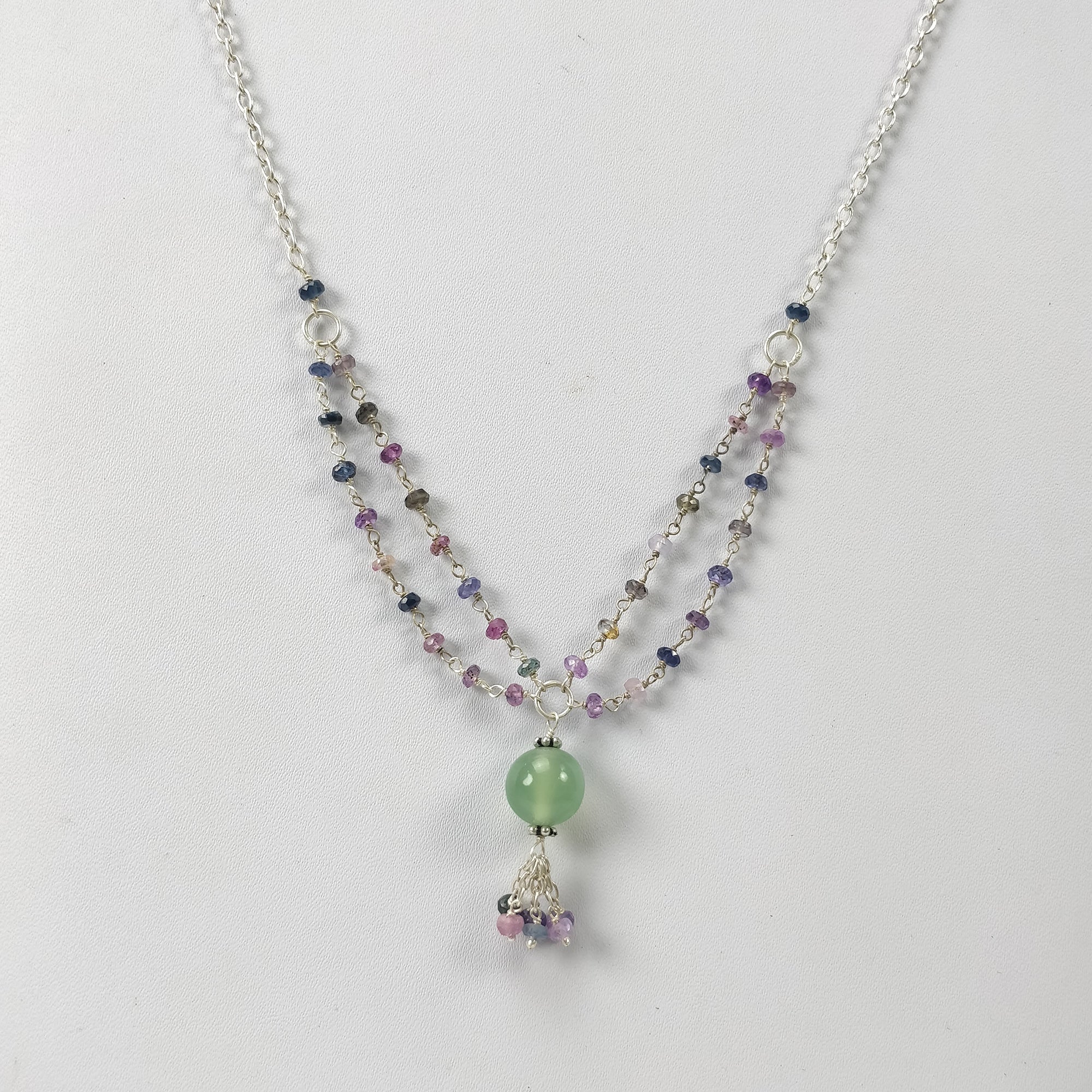 Multi Sapphire & Serpentine Gemstone Beads Chain NECKLACE : 36.80cts Natural Untreated With 925 Sterling Silver Necklace 3mm - 10mm 21"