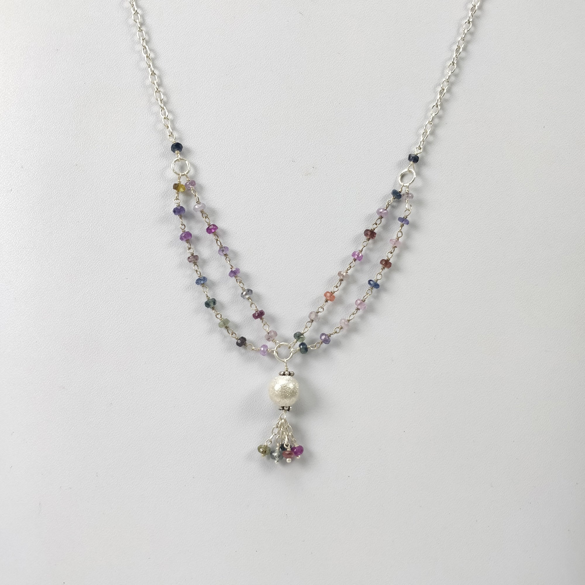 Multi Sapphire Gemstone Beads Chain NECKLACE : 37.75cts Natural Untreated With 925 Sterling Silver Necklace 3mm - 8mm 21"