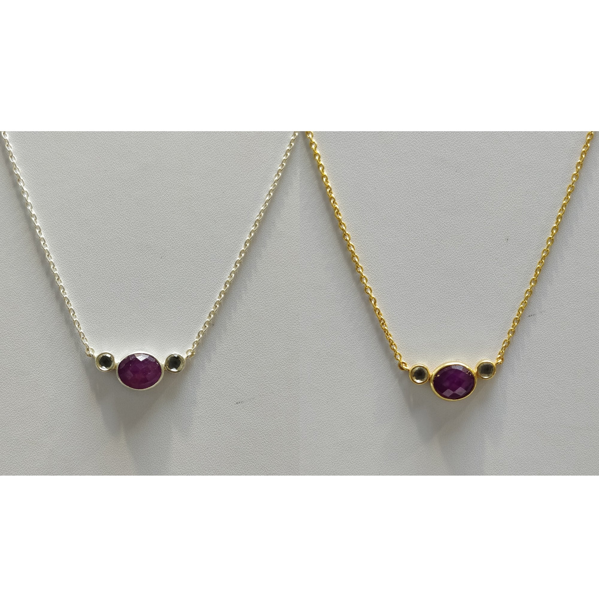 Ruby Gemstone & 925 Sterling Silver Necklace : Natural Untreated Ruby Checker Cut Silver And Gold Plated Chain Necklace Gift For Her