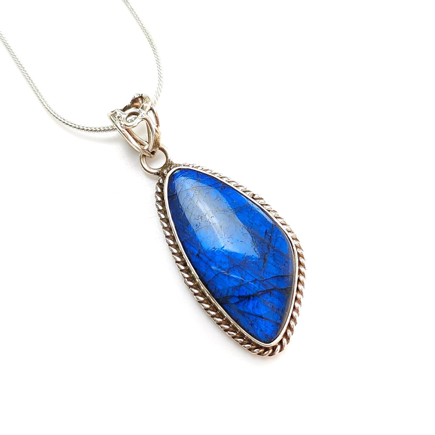 Blue Labradorite 925 Sterling Silver Bezel Set Pendant