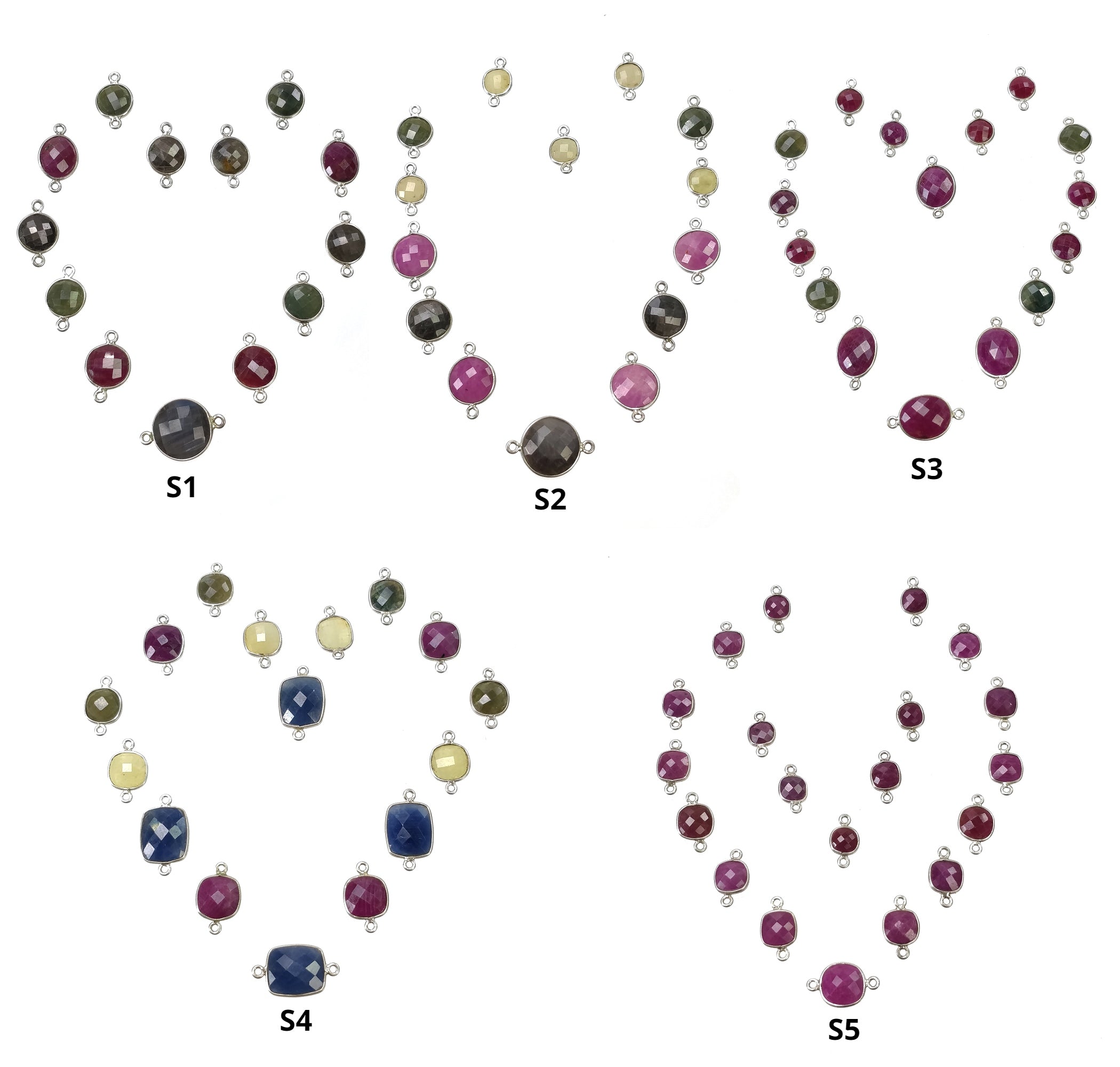 RUBY And MULTI SAPPHIRE Gemstone Connector : 925 Sterling Silver Natural Untreated Ruby Connector Cushion Briolette Checker Cut For Jewelry