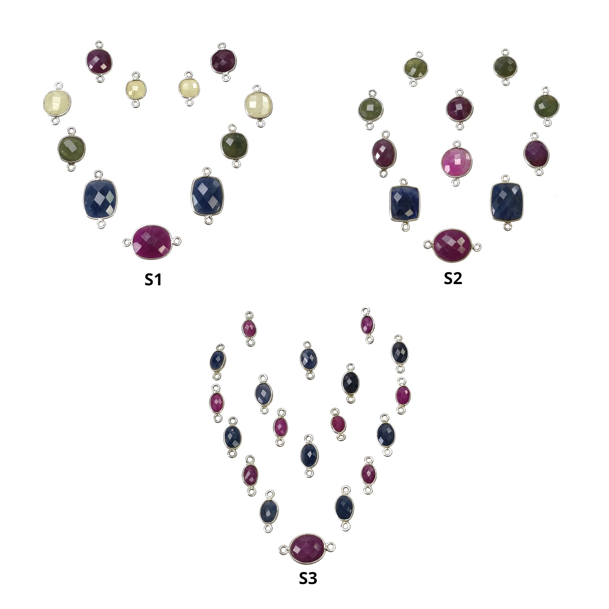 RUBY And MULTI SAPPHIRE Gemstone Connector : 925 Sterling Silver Natural Untreated Connector Oval Cushion Briolette Checker Cut For Jewelry