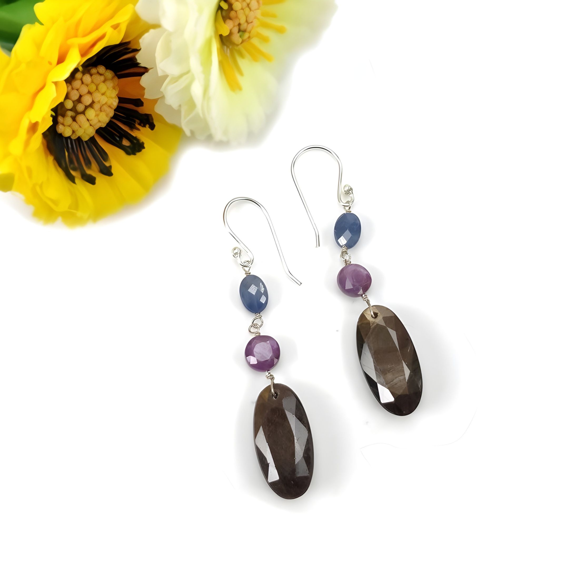 Natural Sapphire Gemstone 925 Sterling Silver Drop Dangle Hook Earring