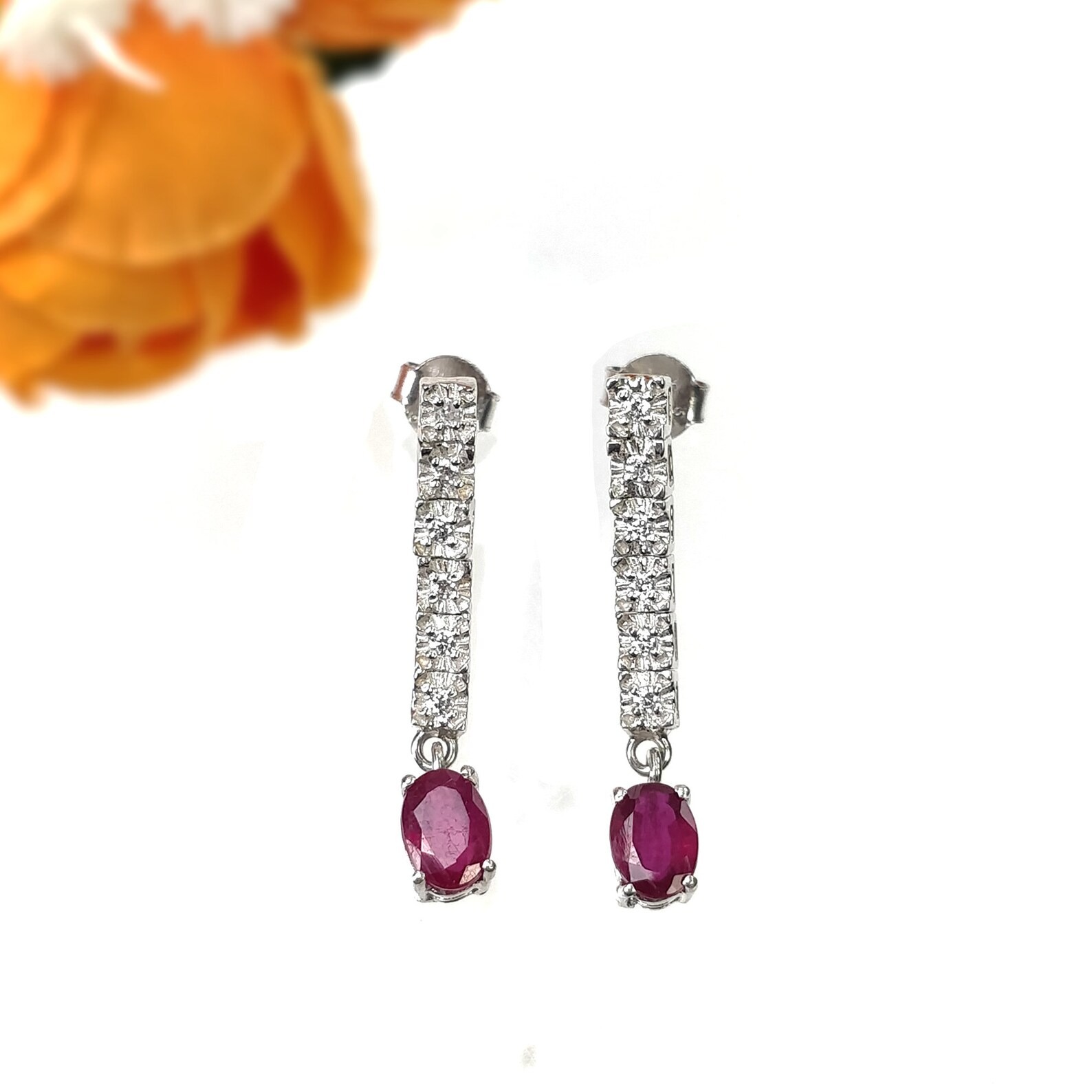 Natural Ruby Gemstone 925 Sterling Silver Push Back Earring