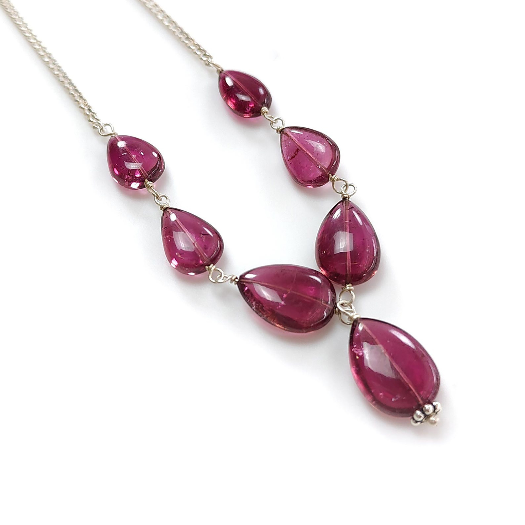 Rubellite Tourmaline 925 Sterling Silver Chain Beads Necklace