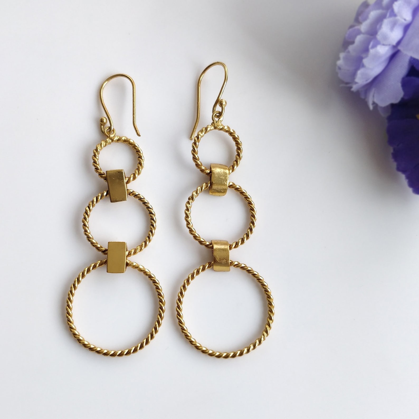Handmade Brass 18k Gold Plated Drop Dangle Hook Earring