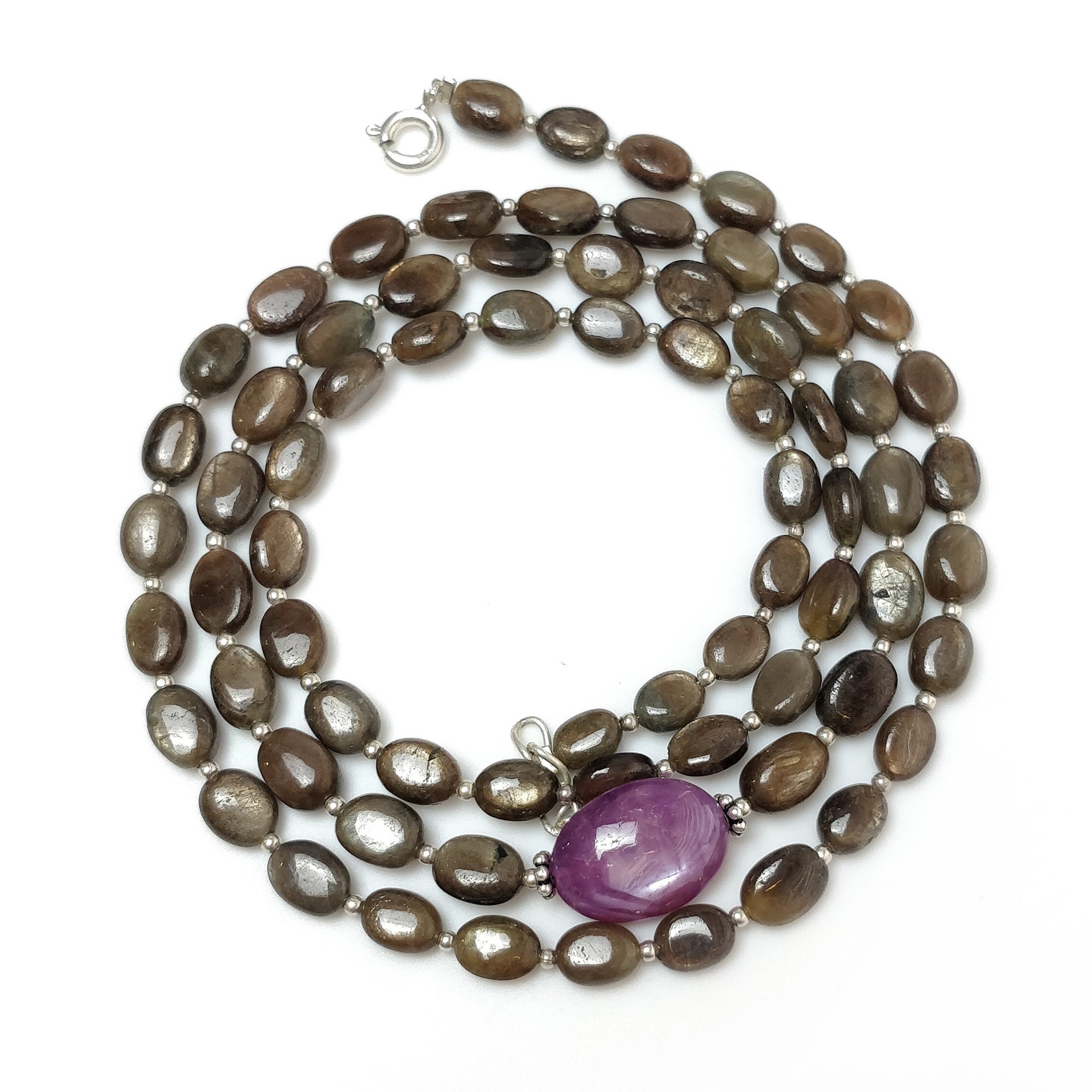 925 Sterling Silver Natural Star Ruby Sapphire Necklace